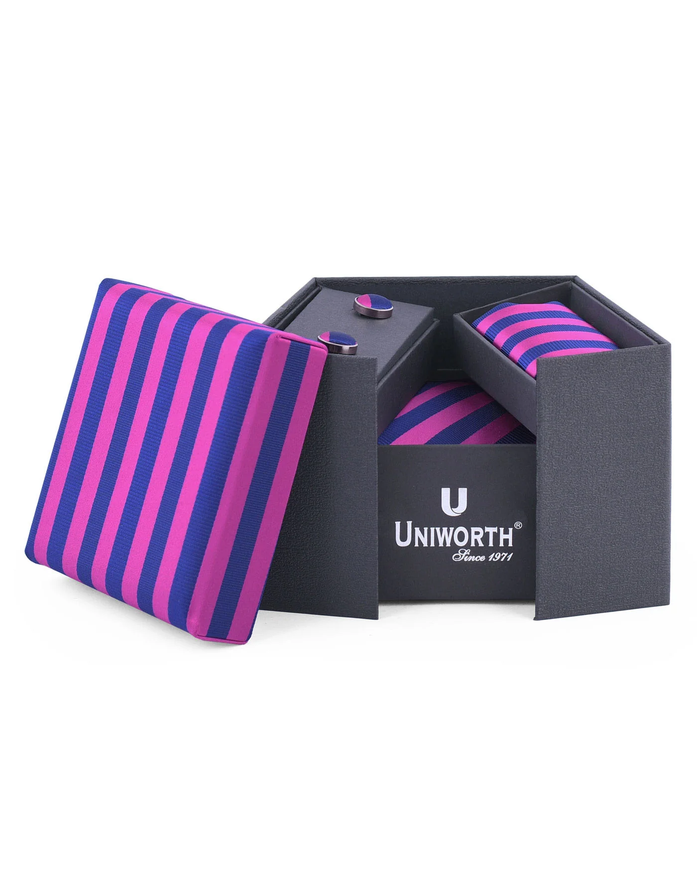 Purple/Navy Stripe Cufflink Tie Set - Image 2