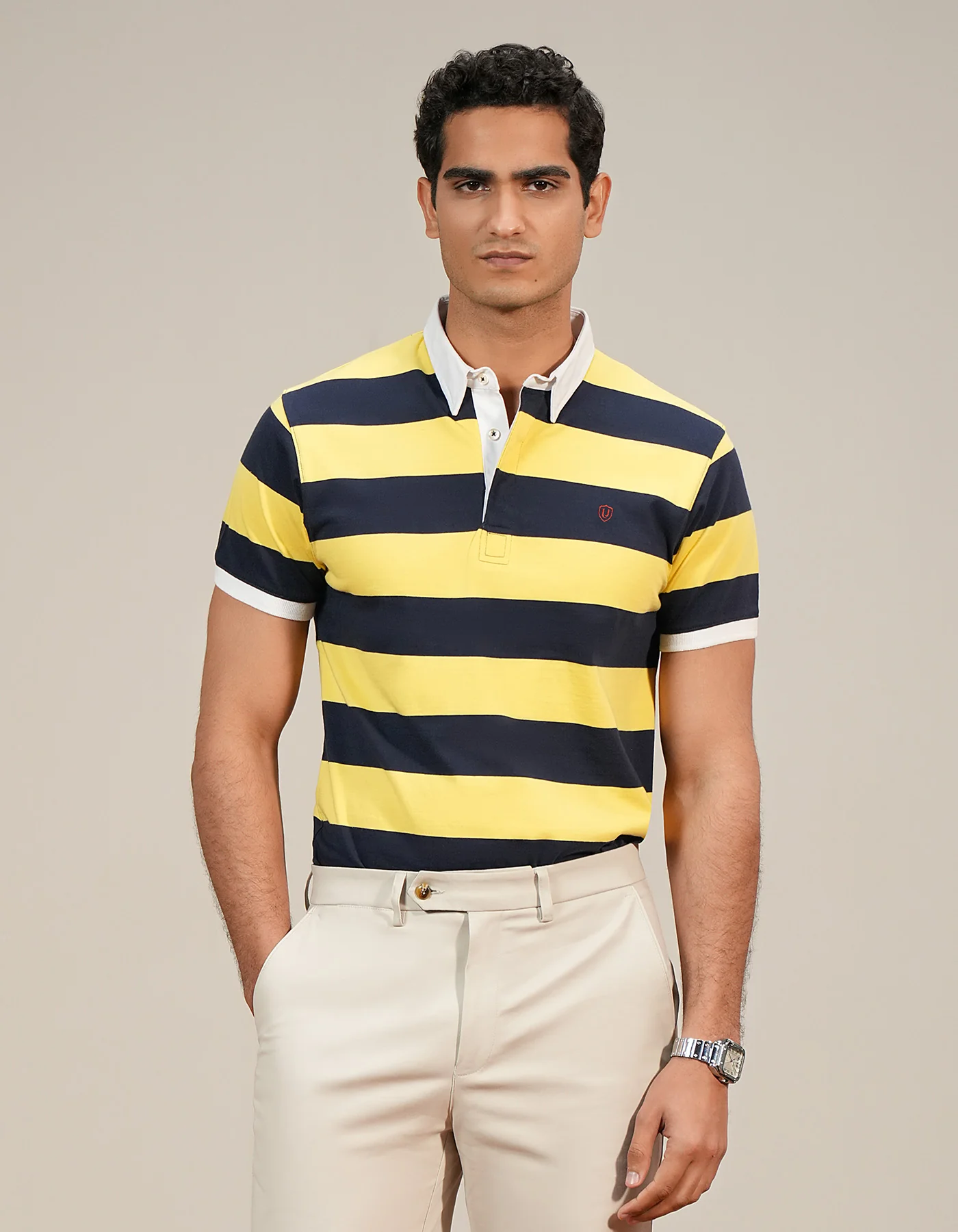 Ray Flower Stripe Jersey Polo Shirt
