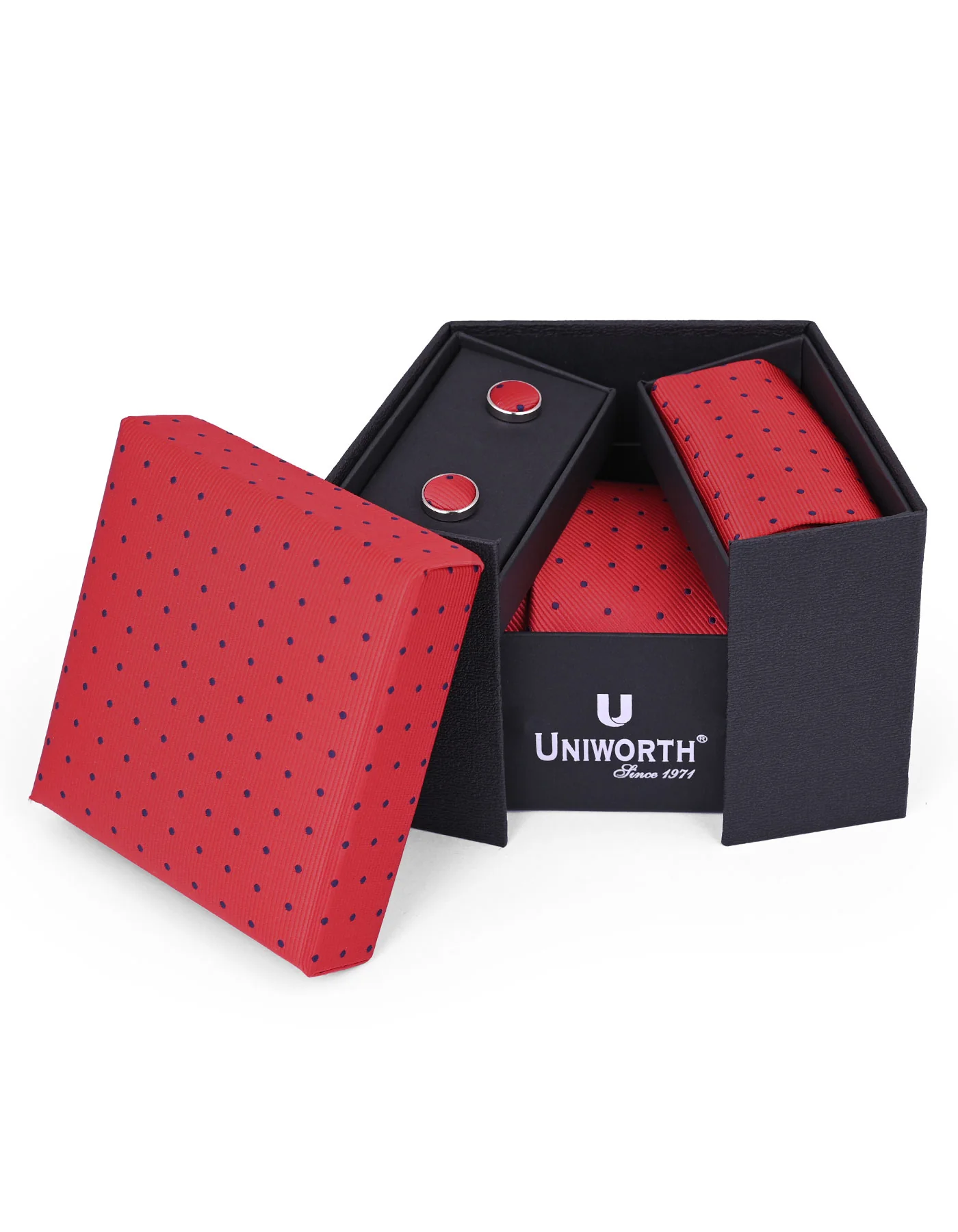 Red Dotted Cufflink Tie Set - Image 2