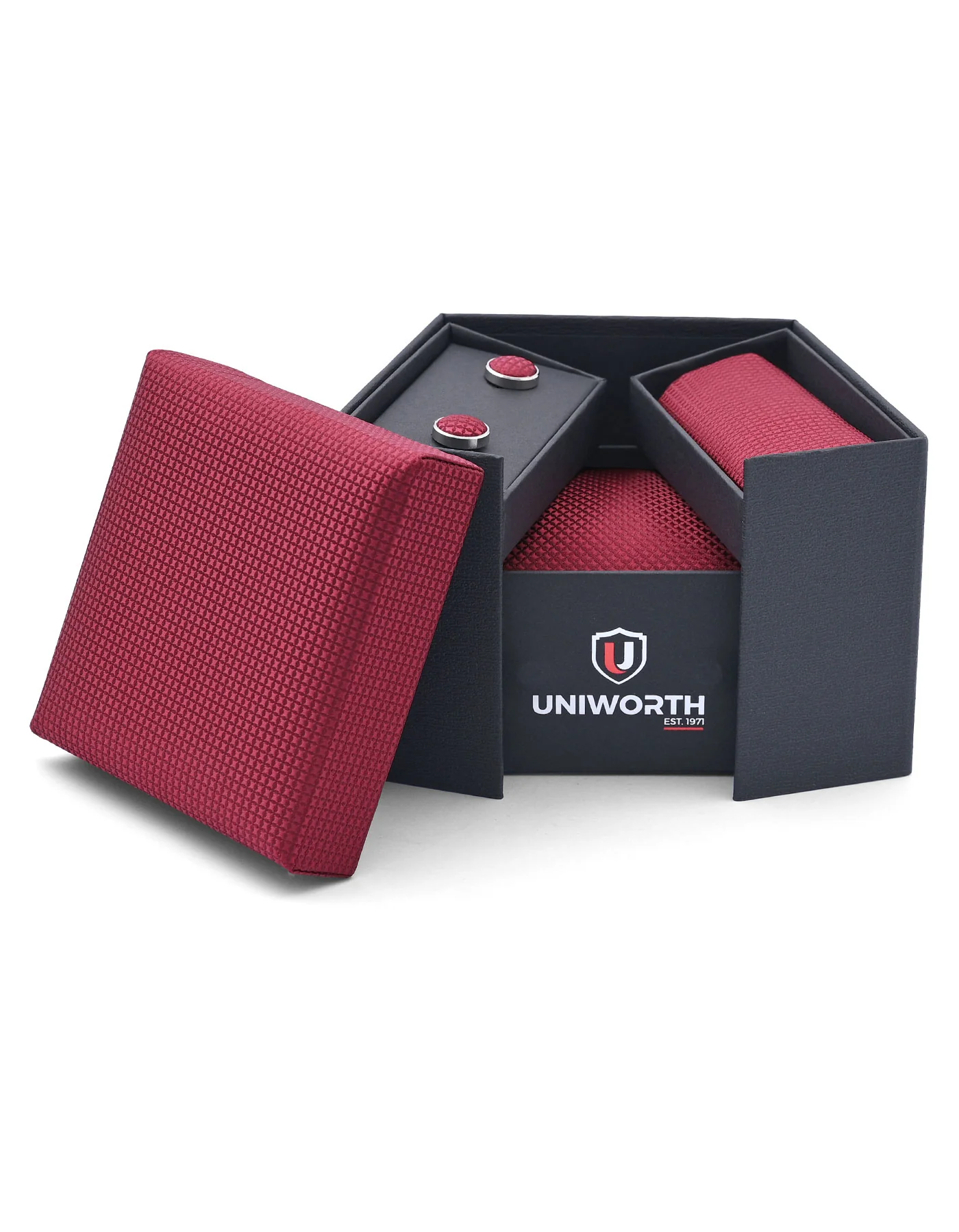 Red Geometric Cufflink Tie Set - Image 2