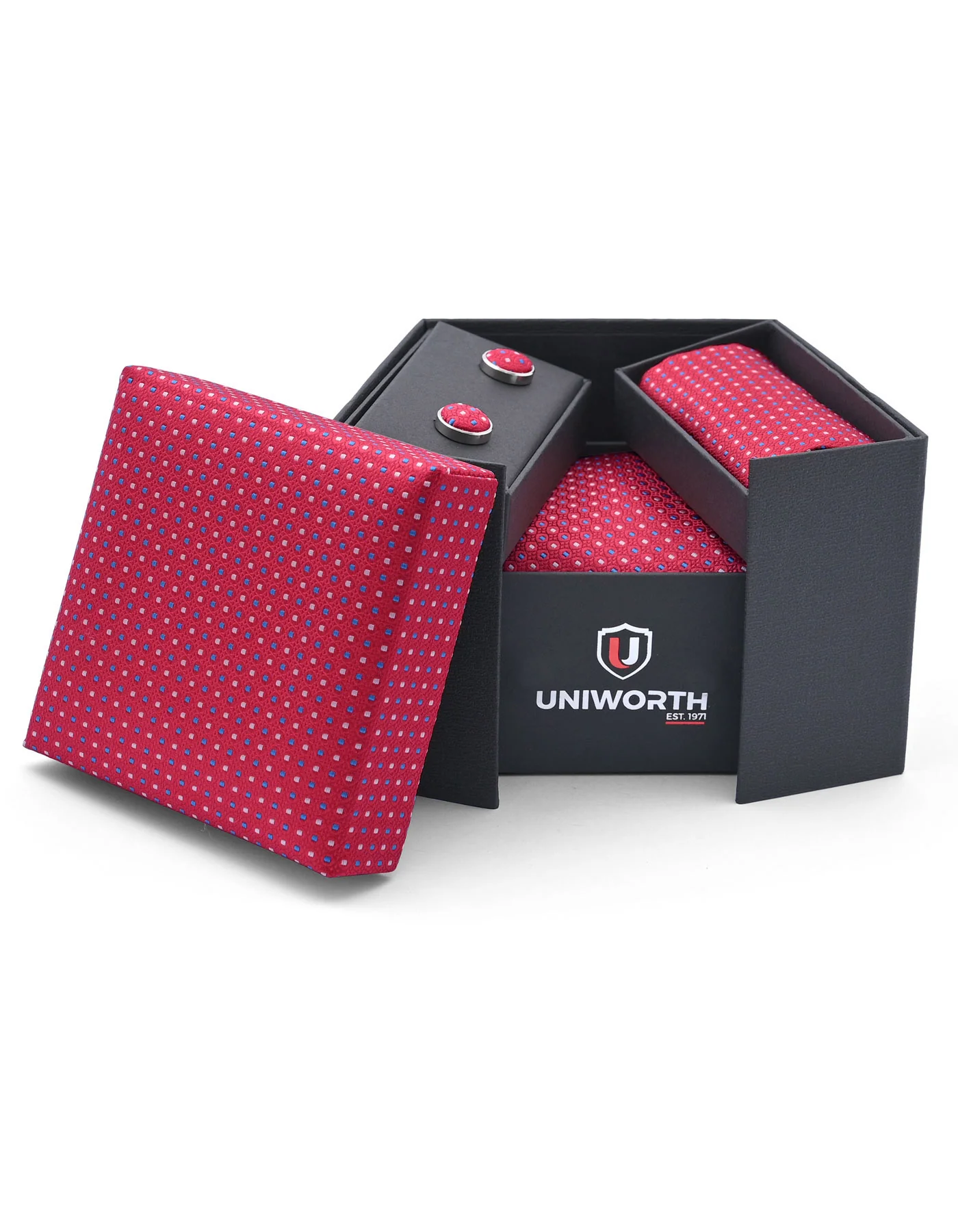 Red Geometric Cufflink Tie Set - Image 2