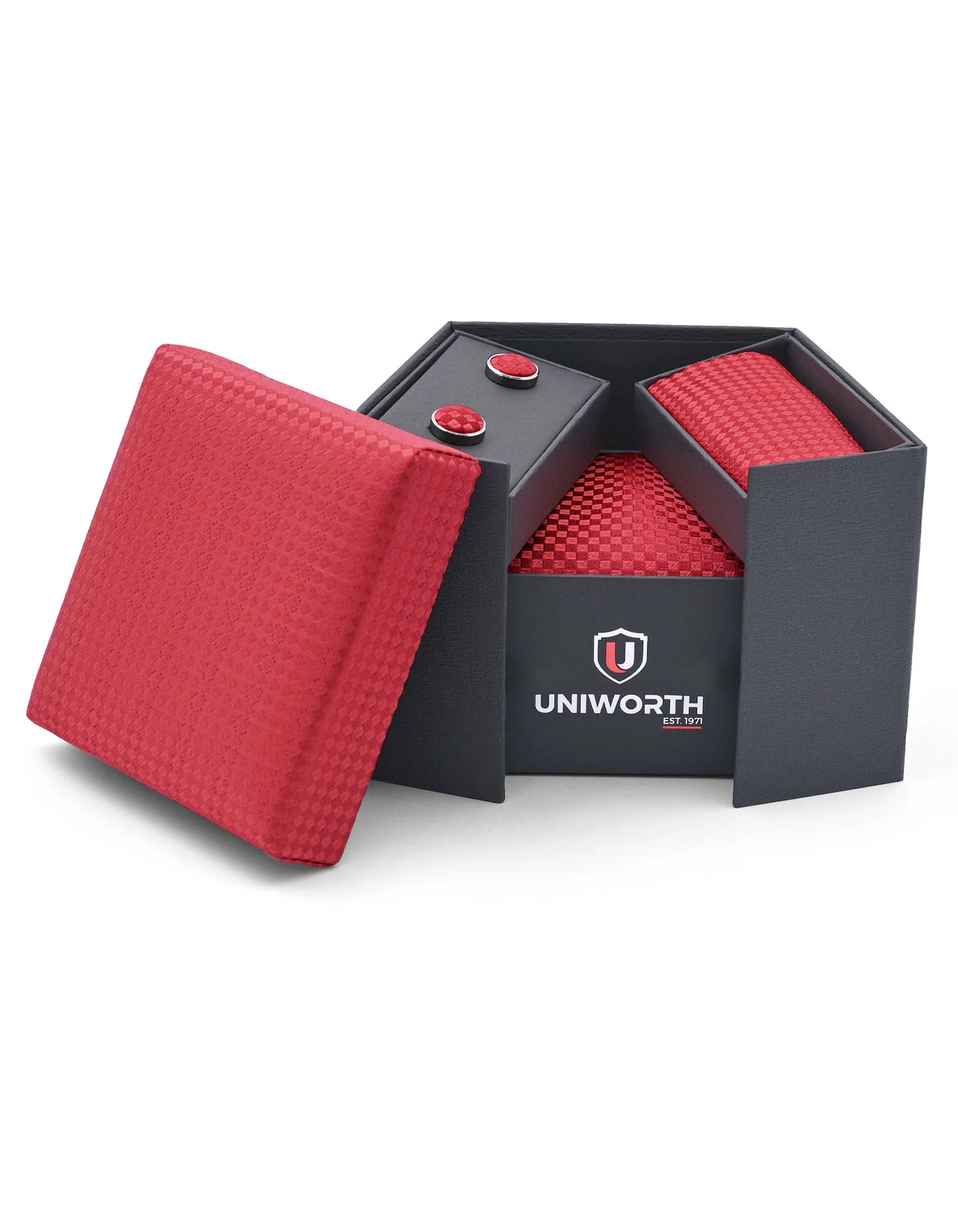 Red Geometric Cufflink Tie Set - Image 2