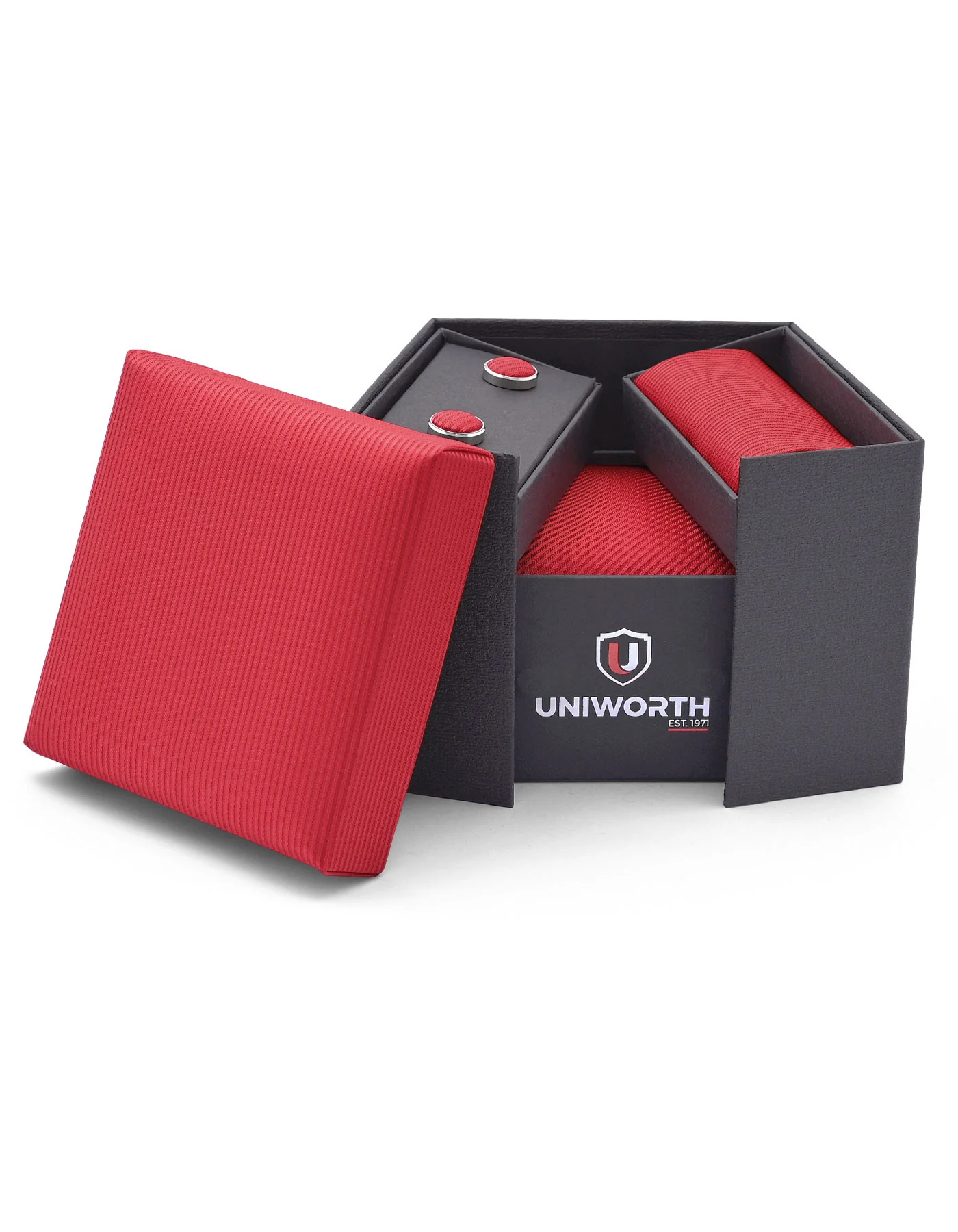 Red Geometric Cufflink Tie Set - Image 2