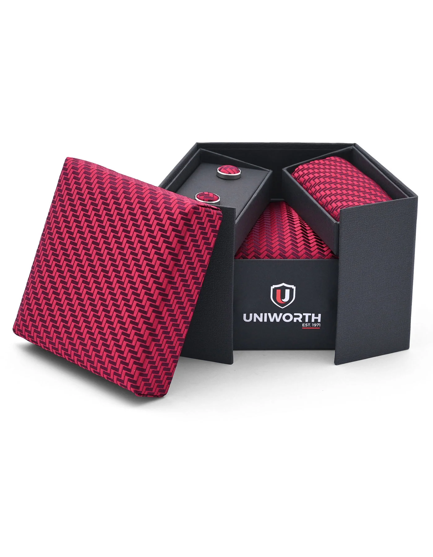Red Geometric Cufflink Tie Set - Image 2