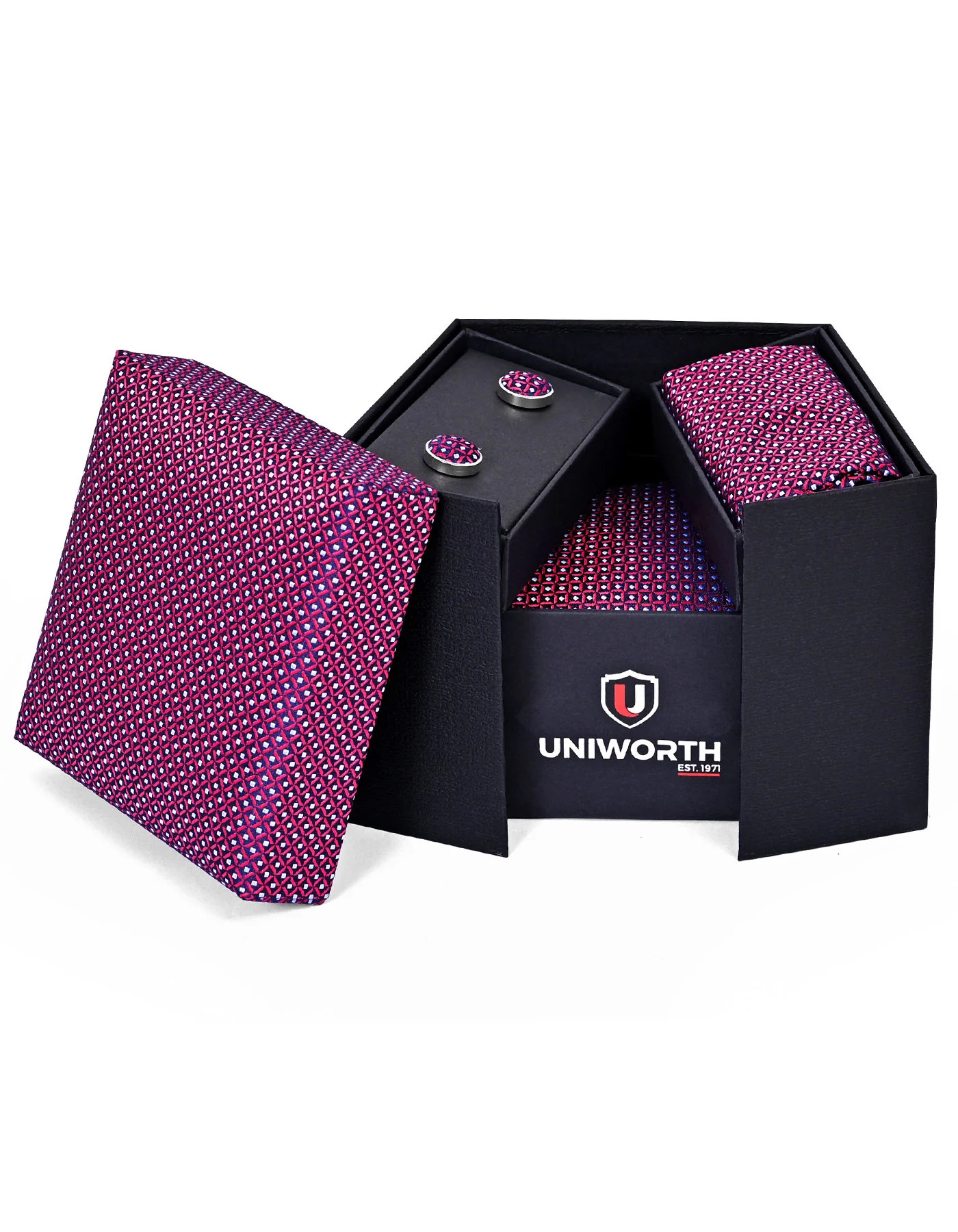 Red Geometric Cufflink Tie Set - Image 2