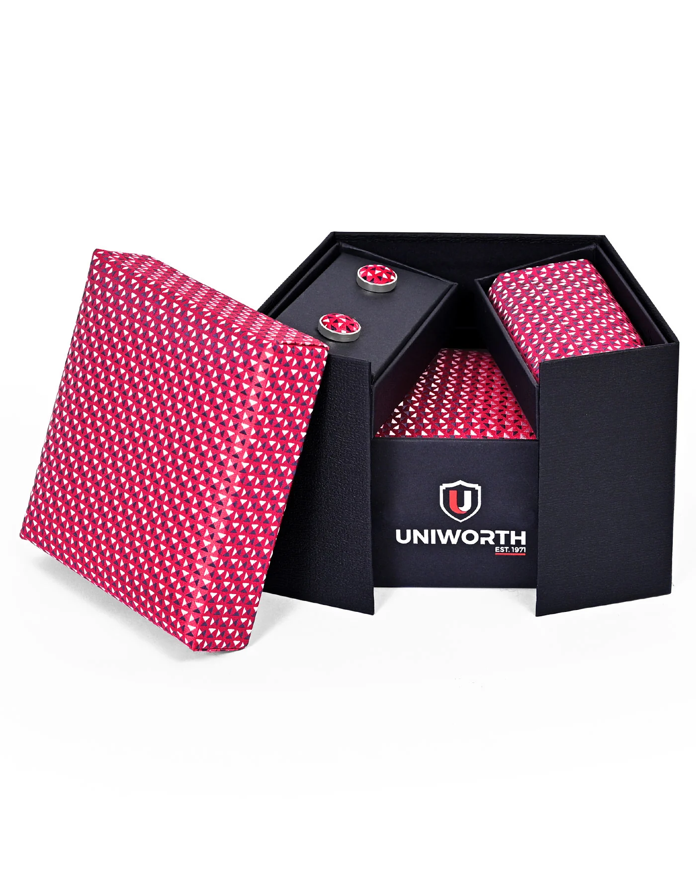 Red Geometric Cufflink Tie Set - Image 2