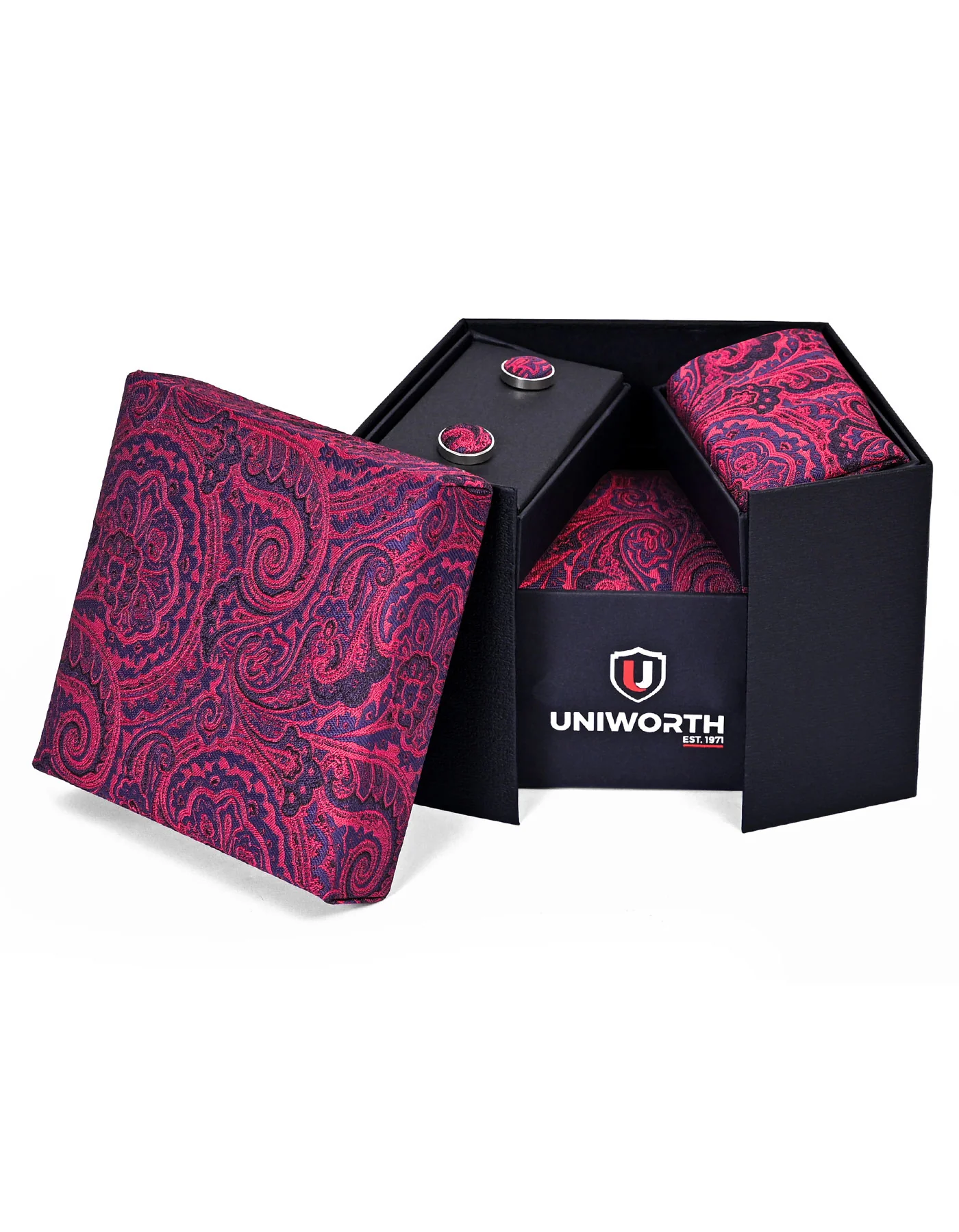 Red Paisley Cufflink Tie Set - Image 2
