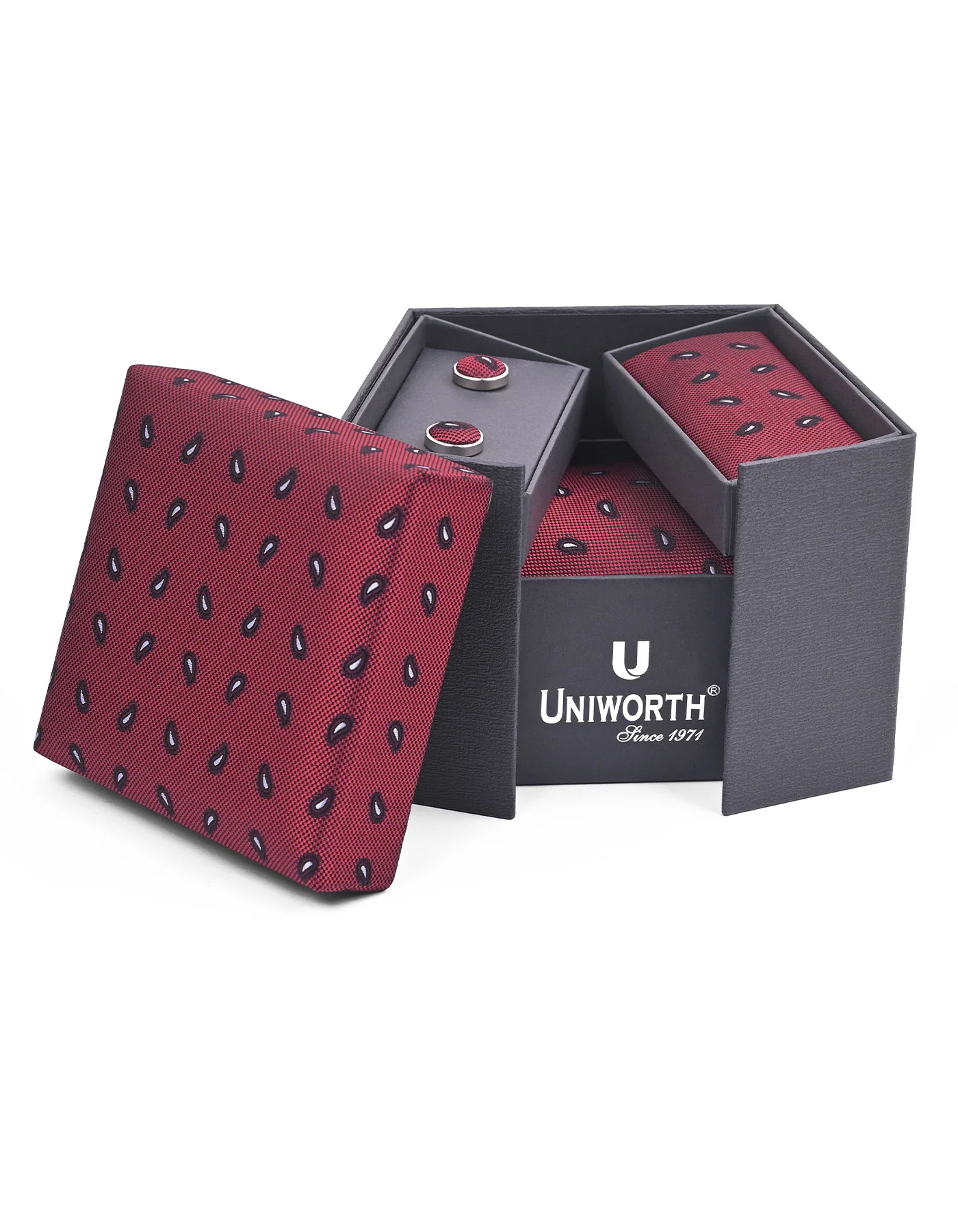 Red Paisley Cufflink Tie Set - Image 2
