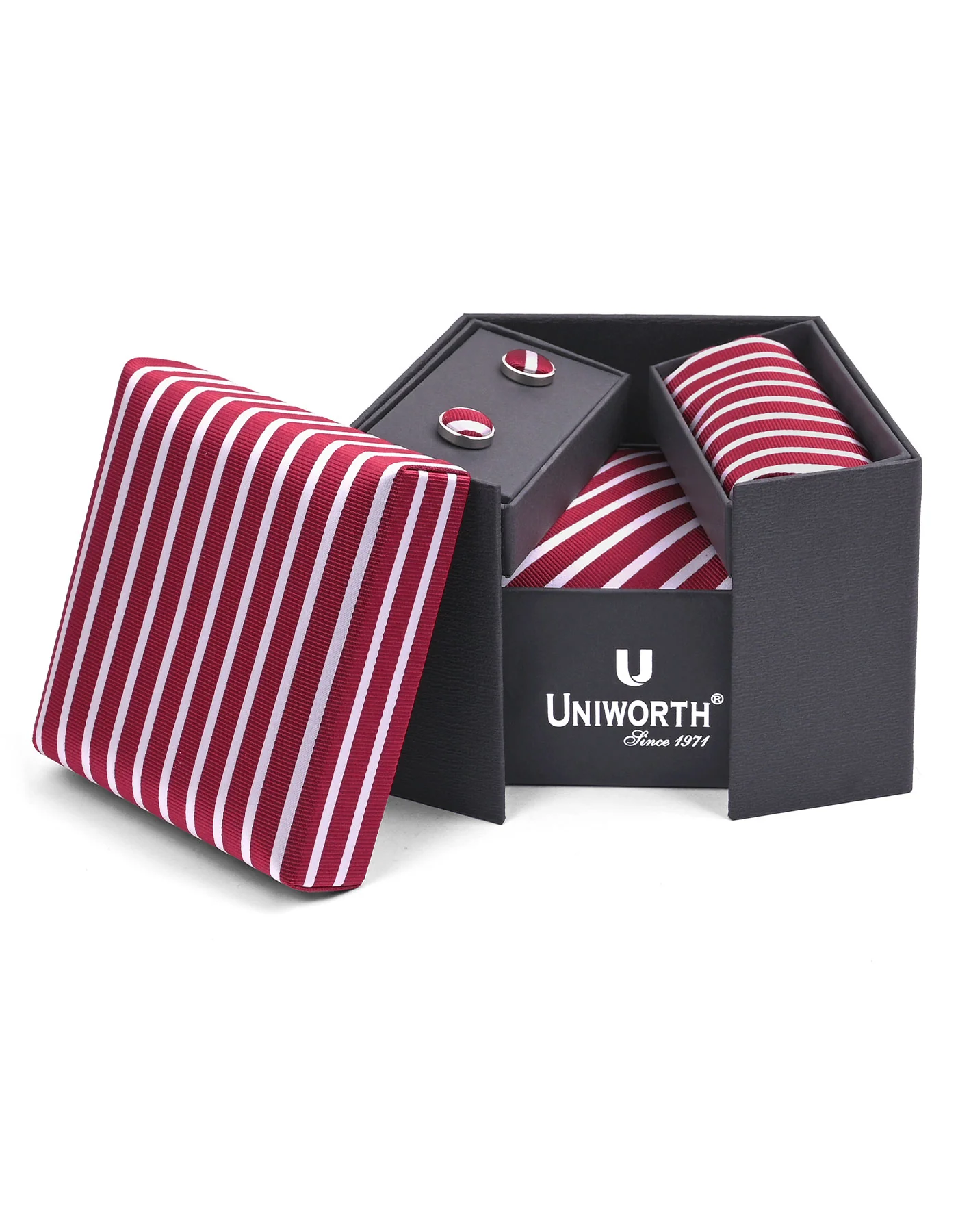 Red Stripe Cufflink Tie Set - Image 2