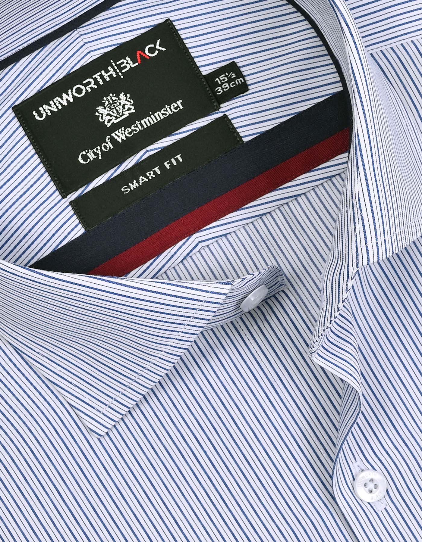 Royal Blue Stripe Tailored Smart Fit Shirt - Image 2