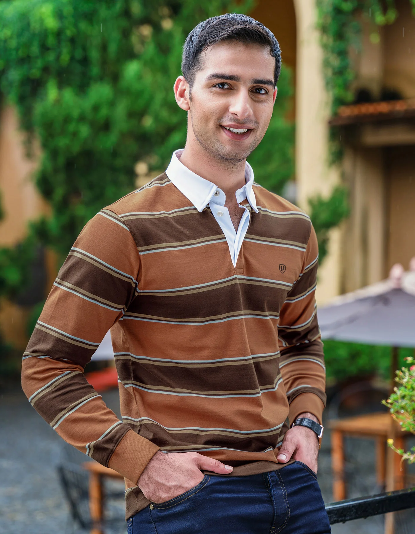 Rust Stripe Cotton Rugby Polo - Image 2