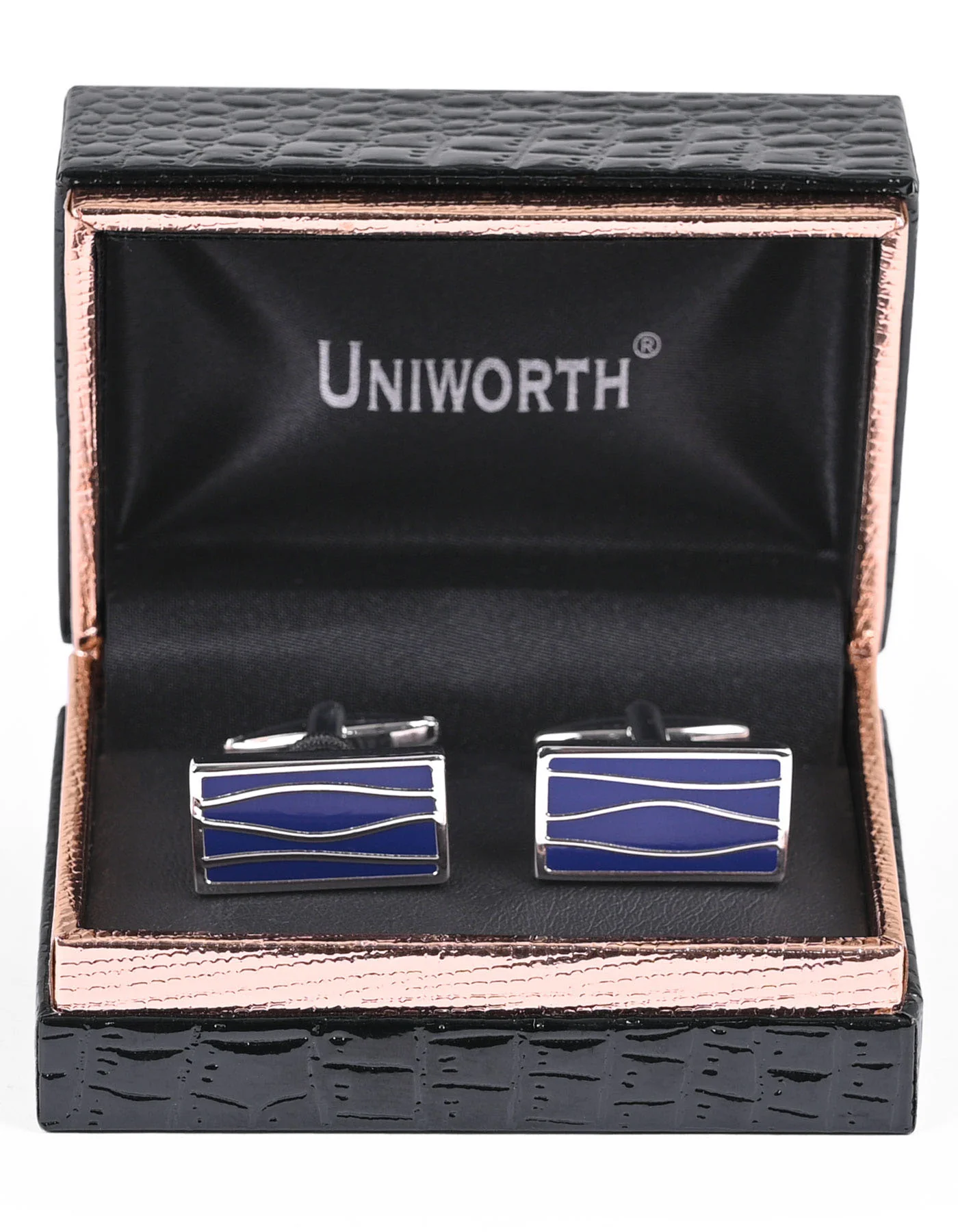 Silver/Blue Rectangle Cufflink - Image 2