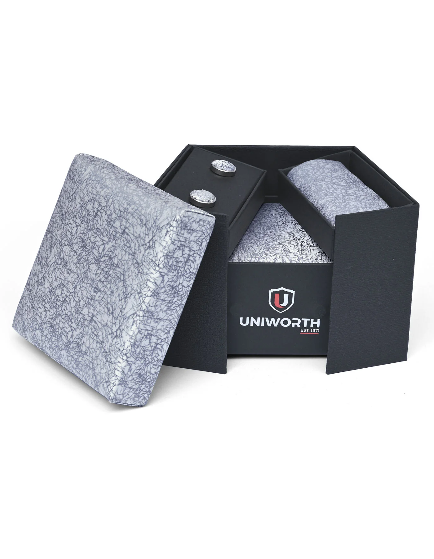Silver Geometric Cufflink Tie Set - Image 2