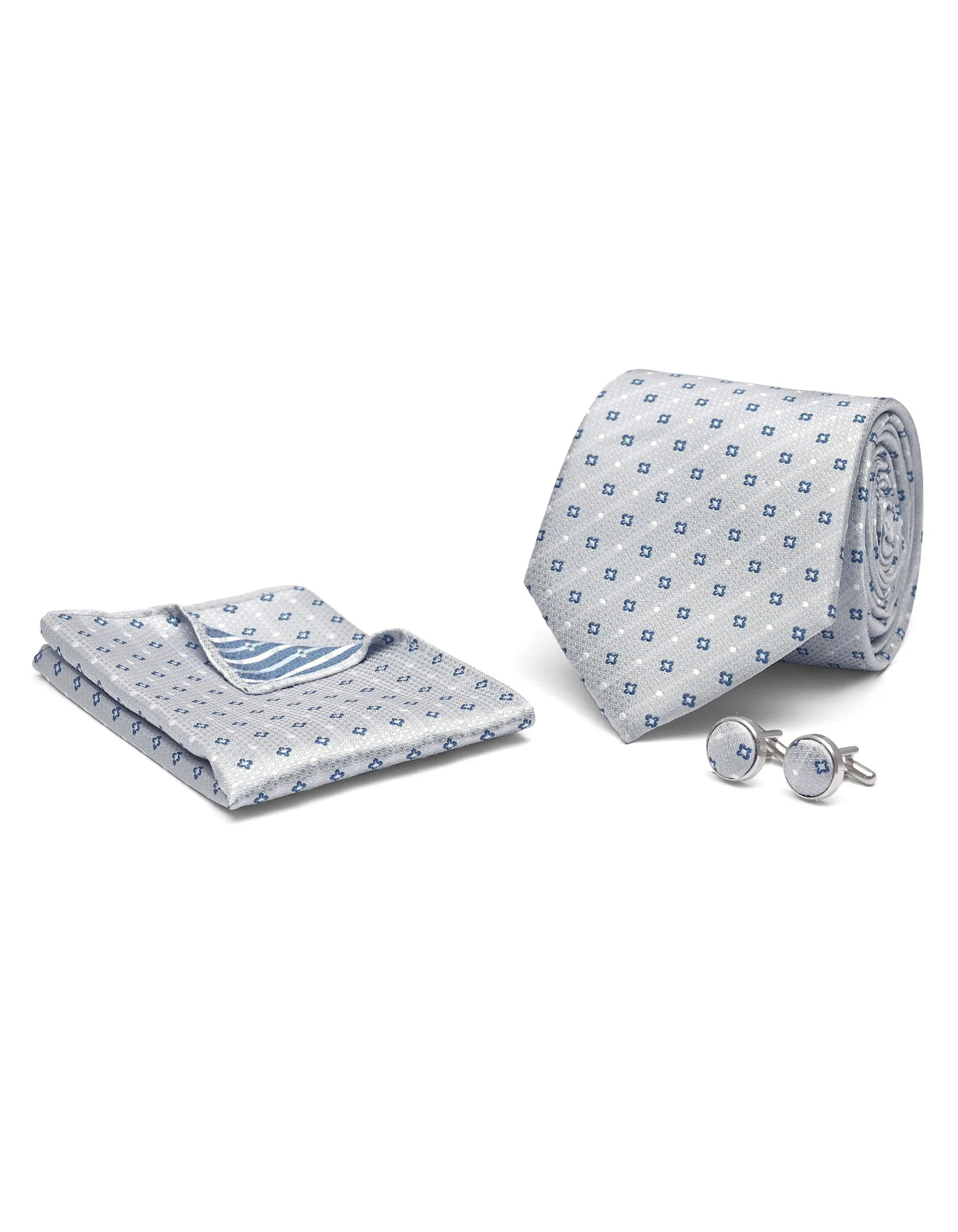 Silver Geometric Cufflink Tie Set