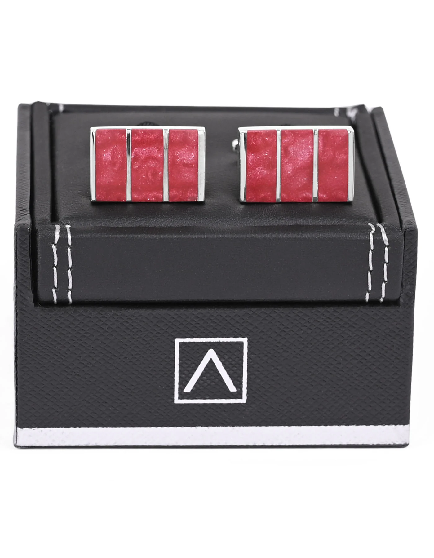 Silver/Maroon Rectangle Cufflink - Image 2