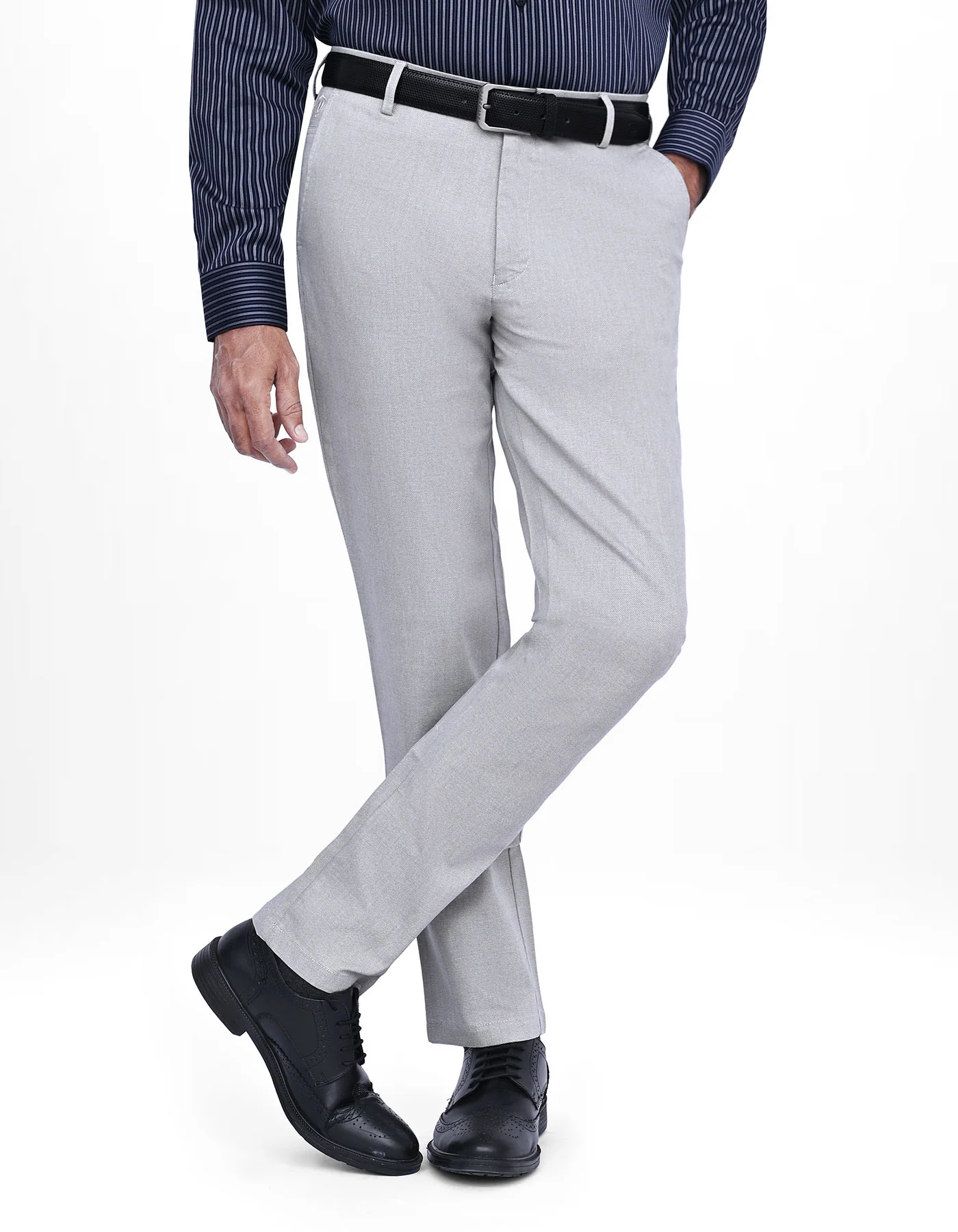 Silver Texture Classic Fit Cotton Trouser