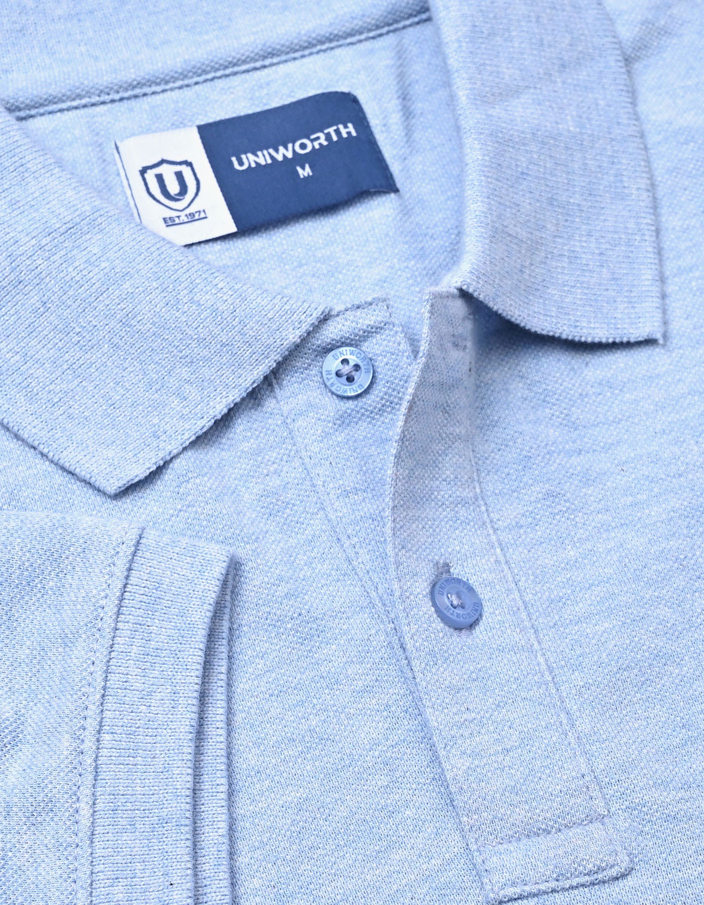 Sky Blue Melange Plain Pique Polo Shirt - Image 3