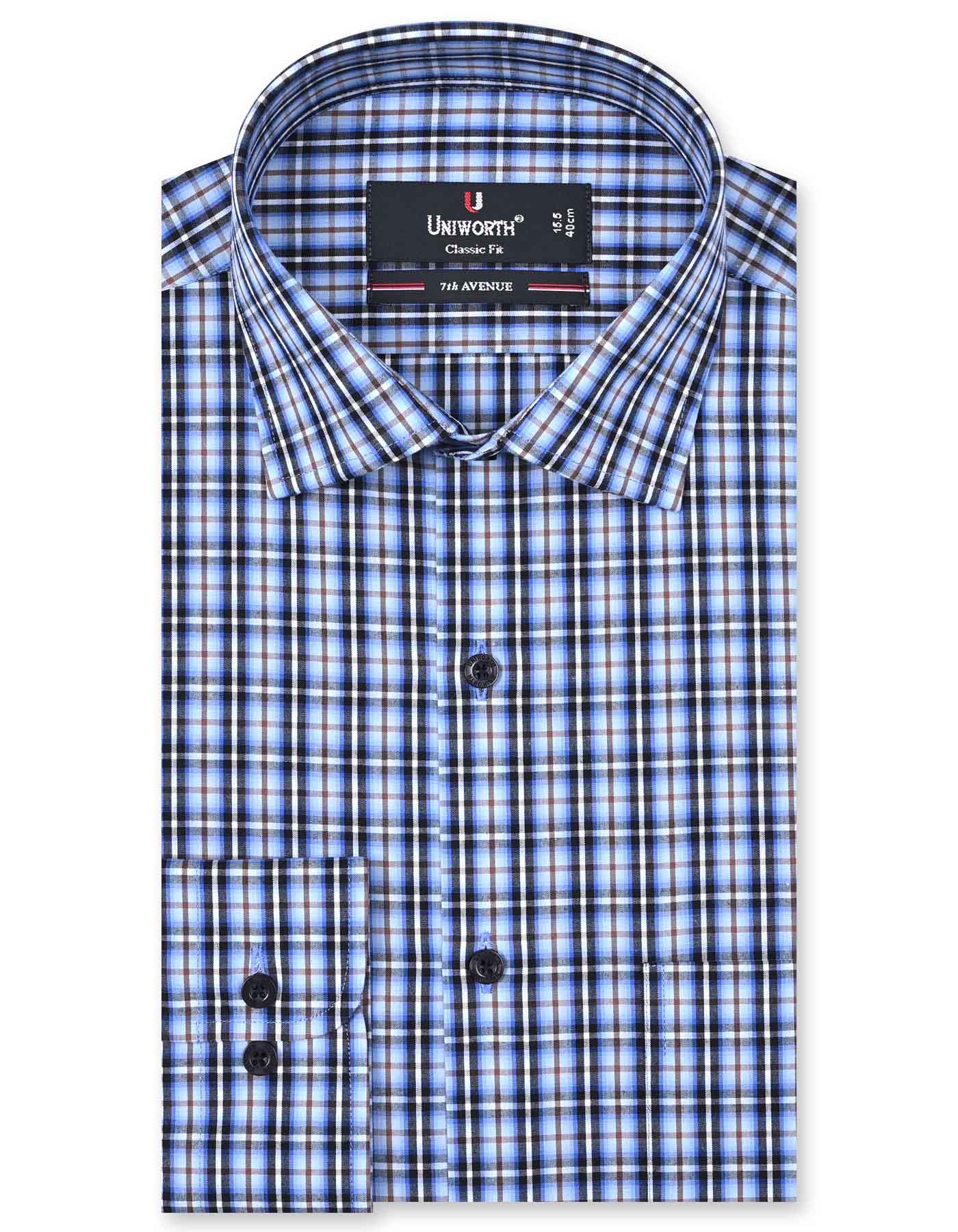 Sky/Brown Check Classic Fit Shirt
