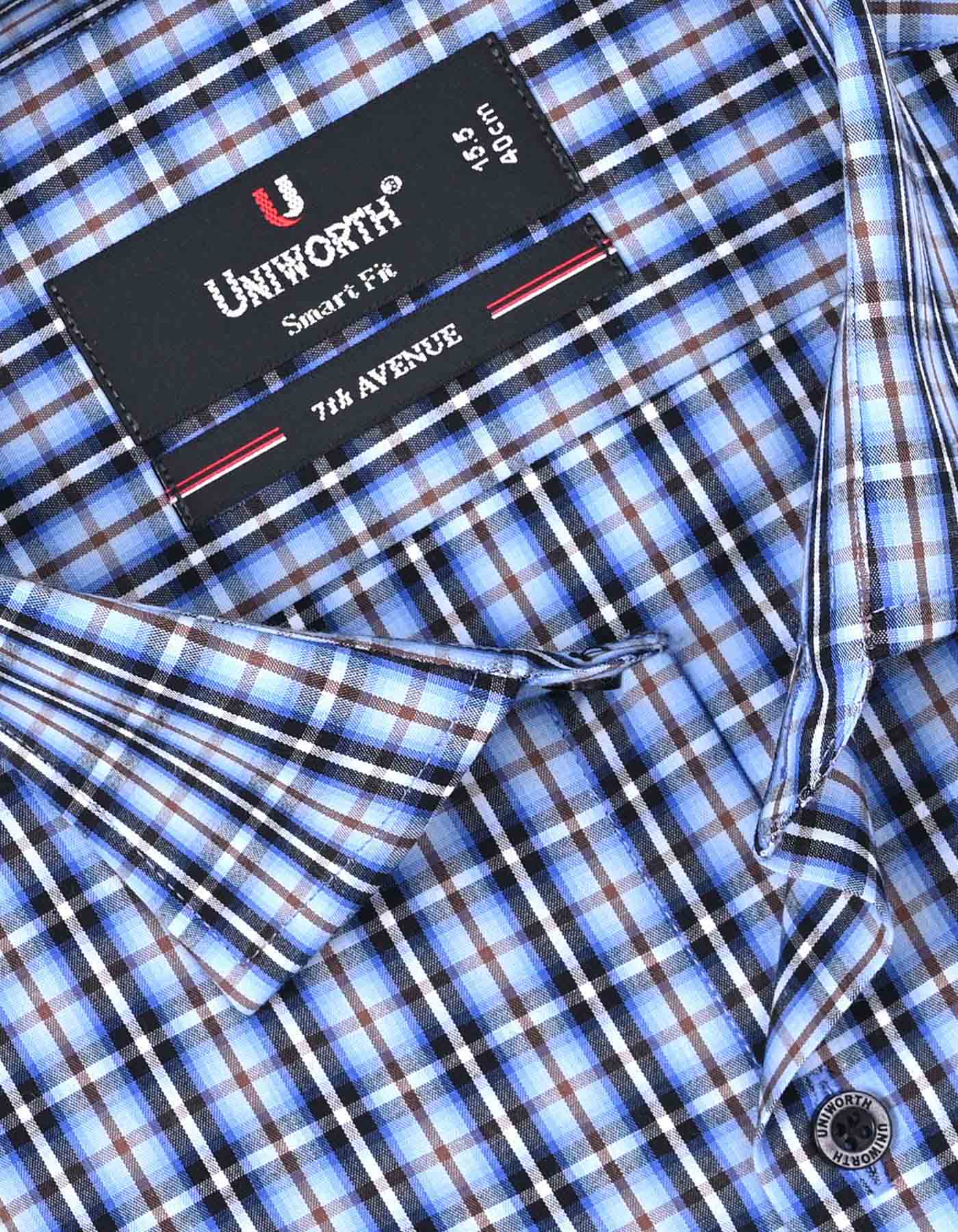 Sky/Brown Check Tailored Smart Fit Shirt - Image 2