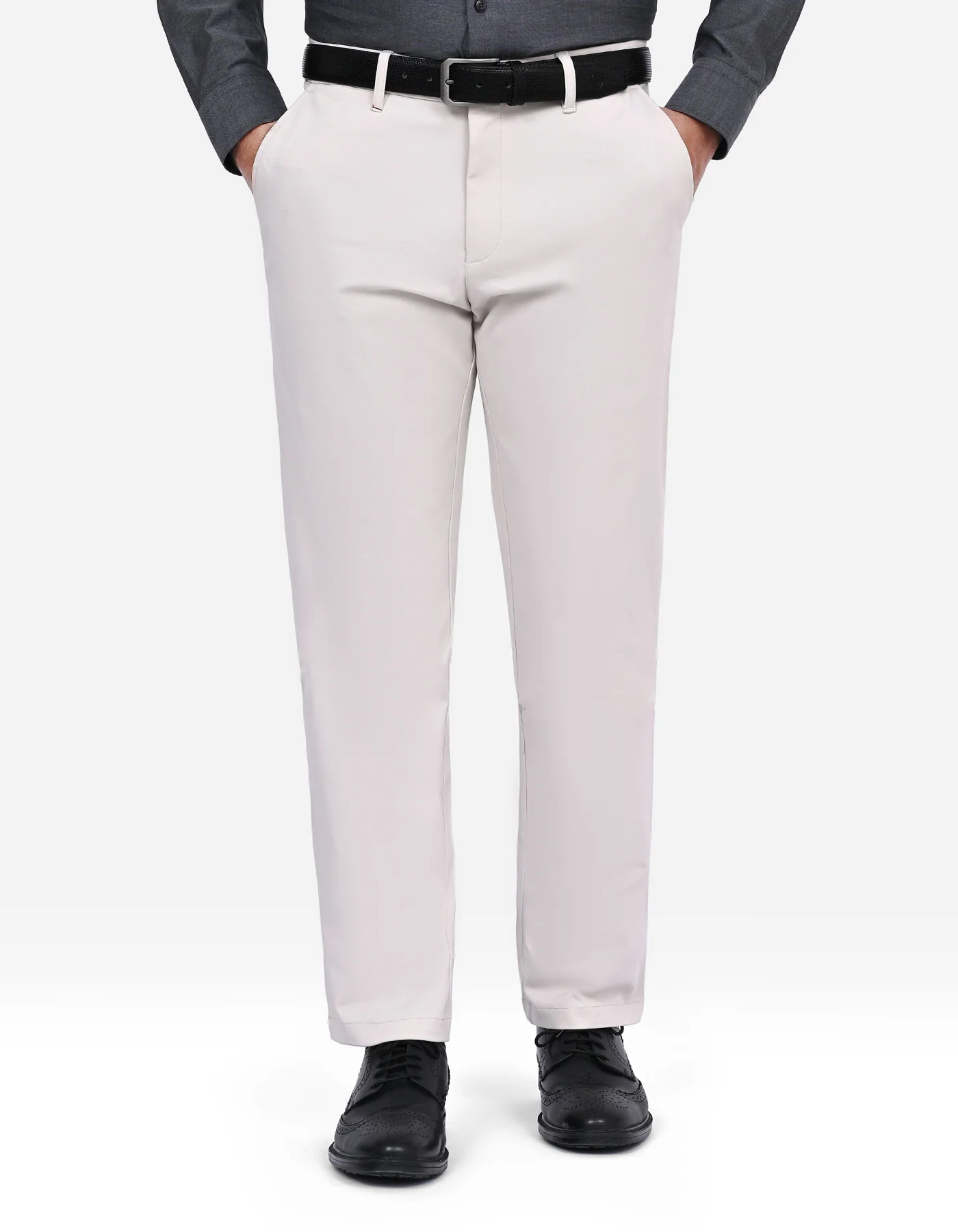 Stone Plain Smart Fit Cotton Trouser