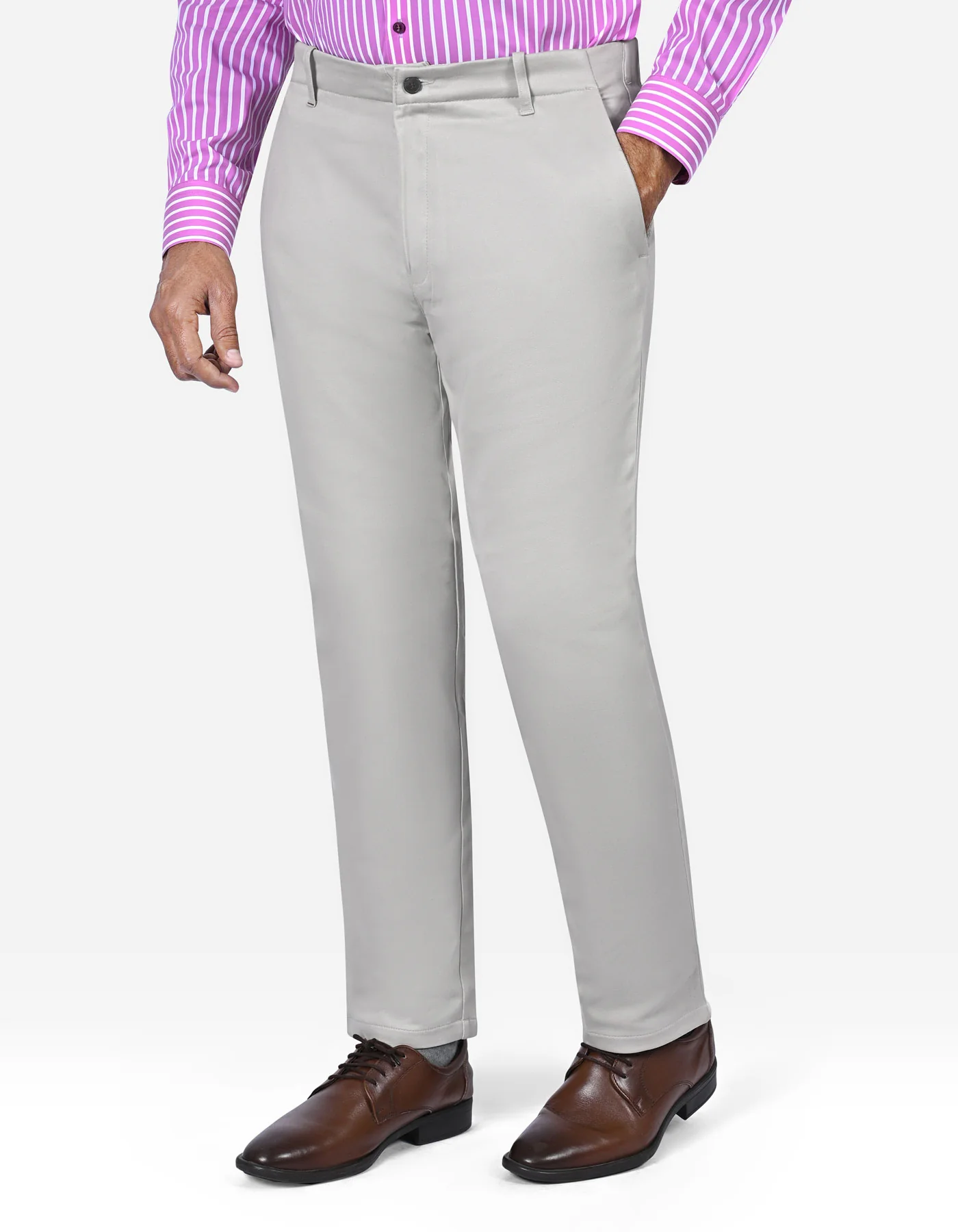 Stone Plain Smart Fit Cotton Trouser