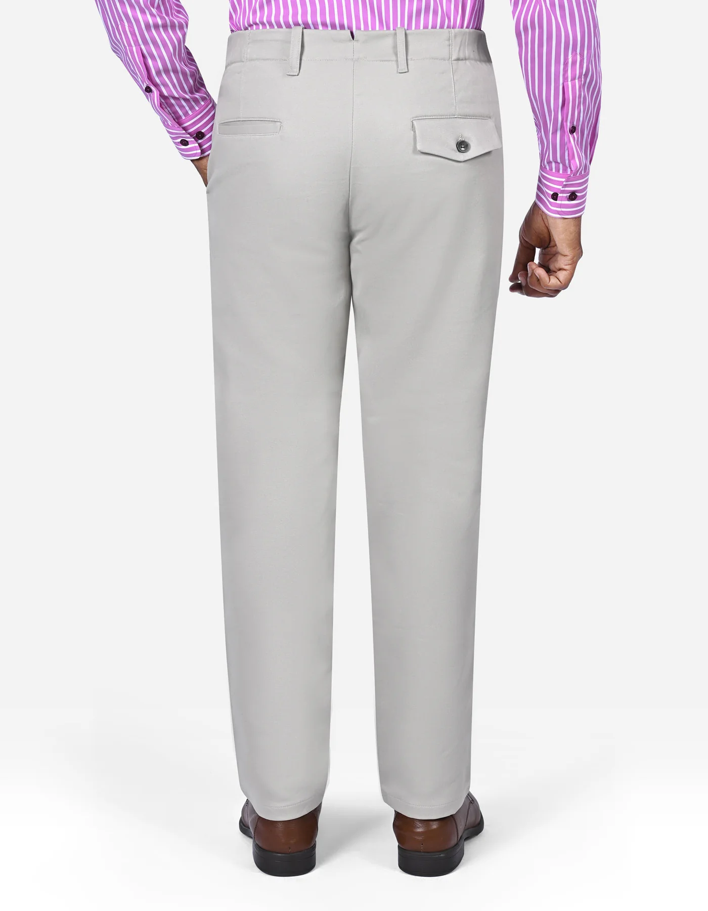 Stone Plain Smart Fit Cotton Trouser - Image 5