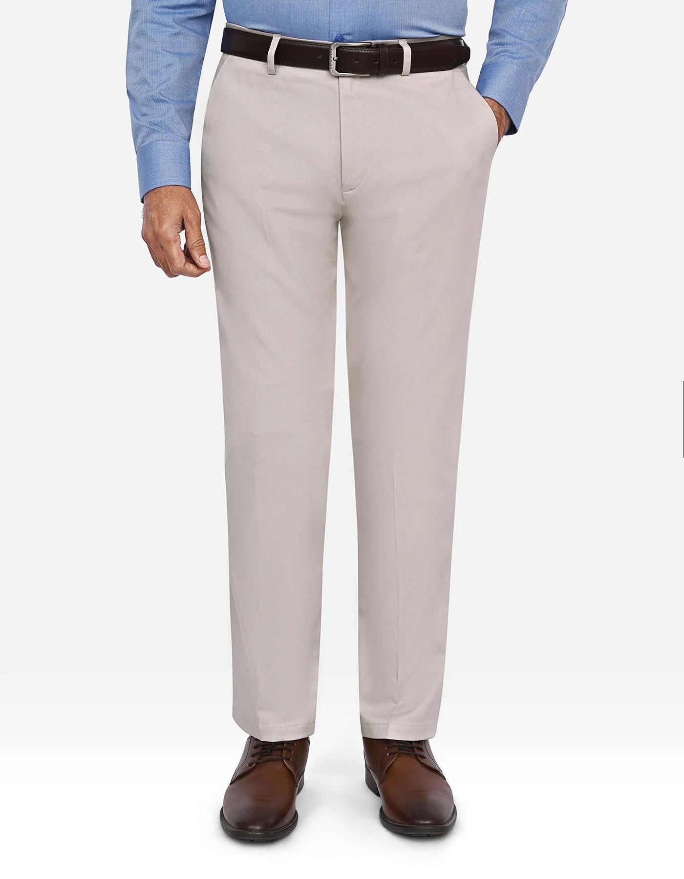 Stone Plain Smart Fit Cotton Trouser