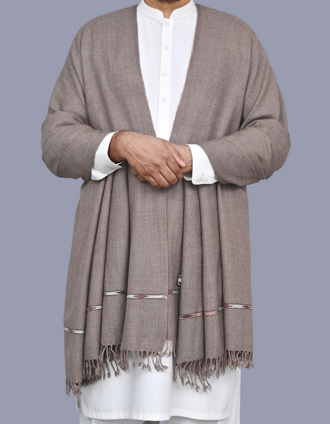 Taupe Plain Wool Blend Men Shawl