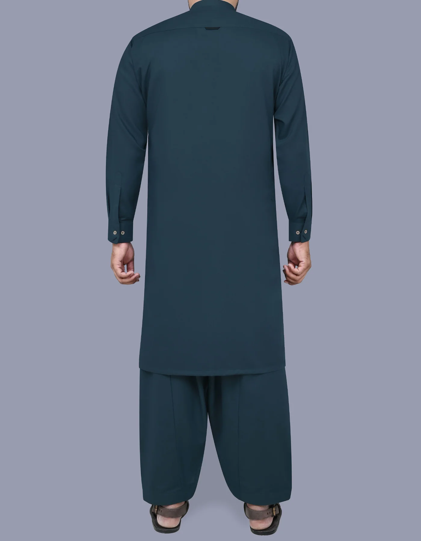 Teal Plain Kameez Shalwar - Image 4