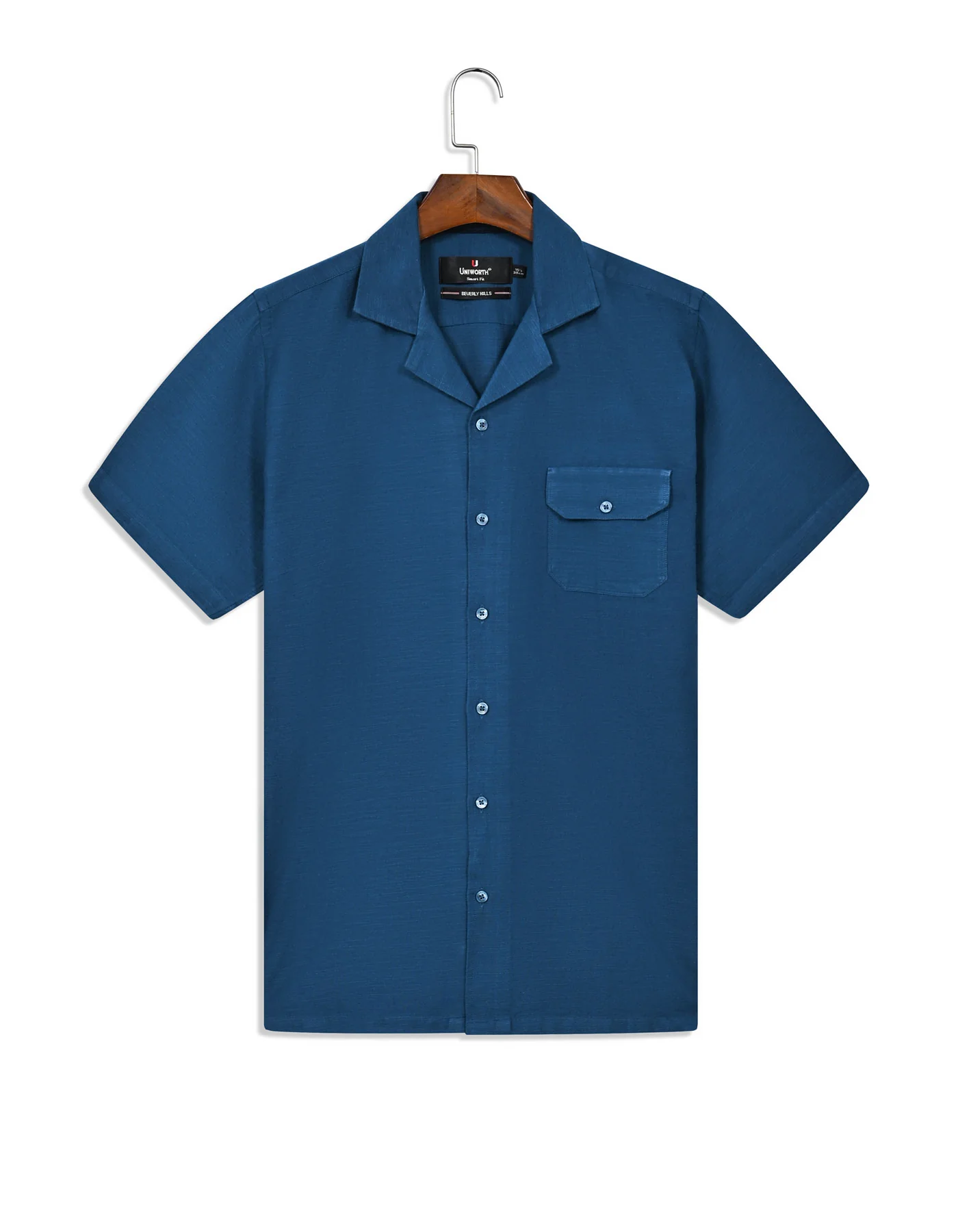 Teal Plain Tailored Smart Fit Cuban Collar Shirt