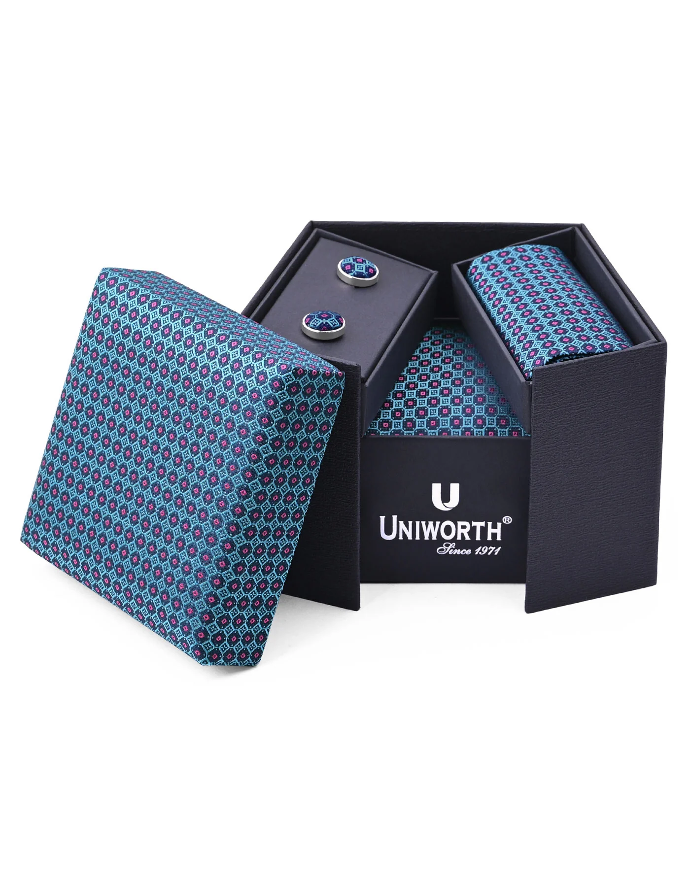 Teal Texture Cufflink Tie Set - Image 2