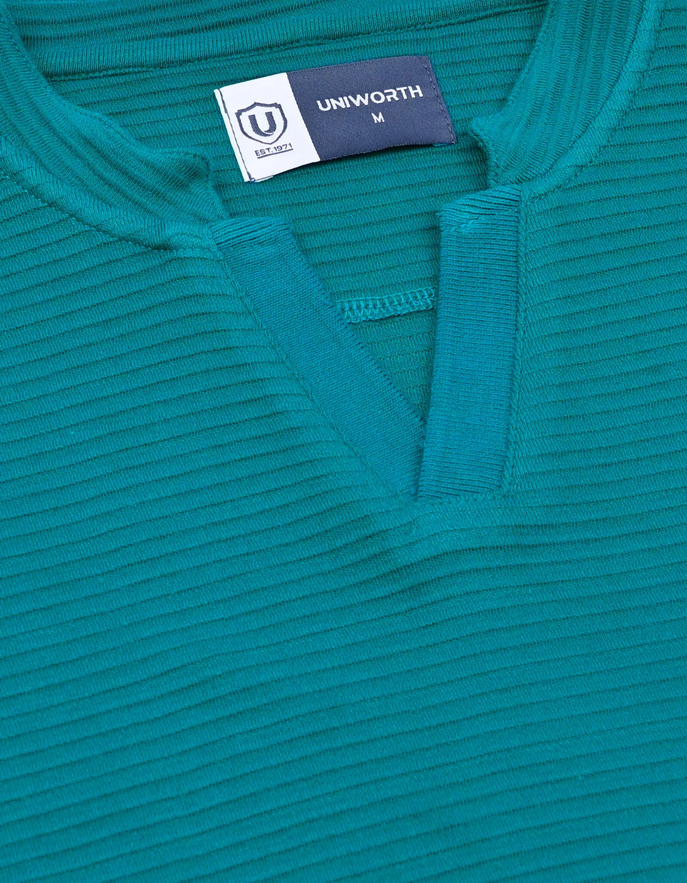 Teal Textured Band Collar T-Shirt - Image 3