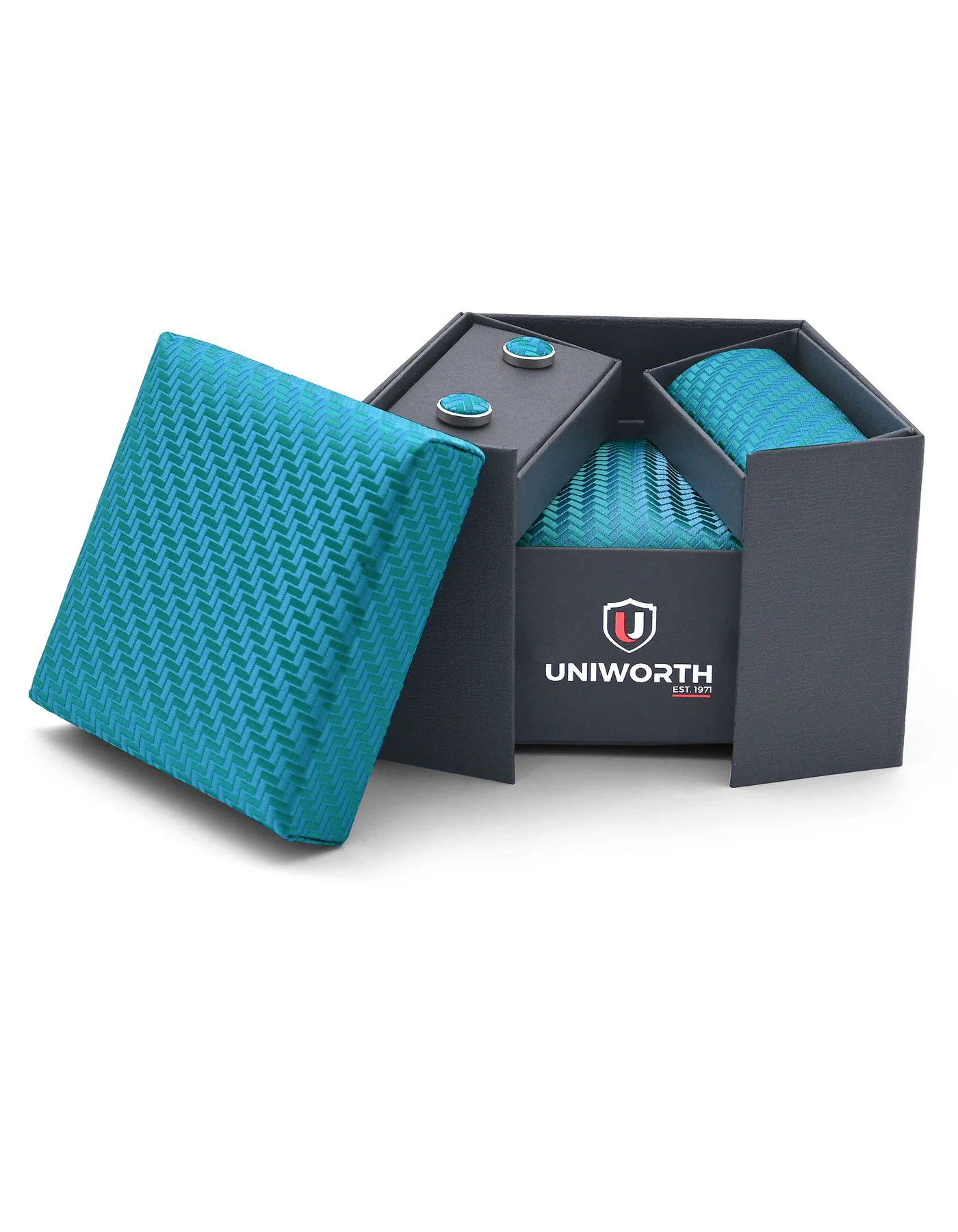 Turquoise Geometric Cufflink Tie Set - Image 2