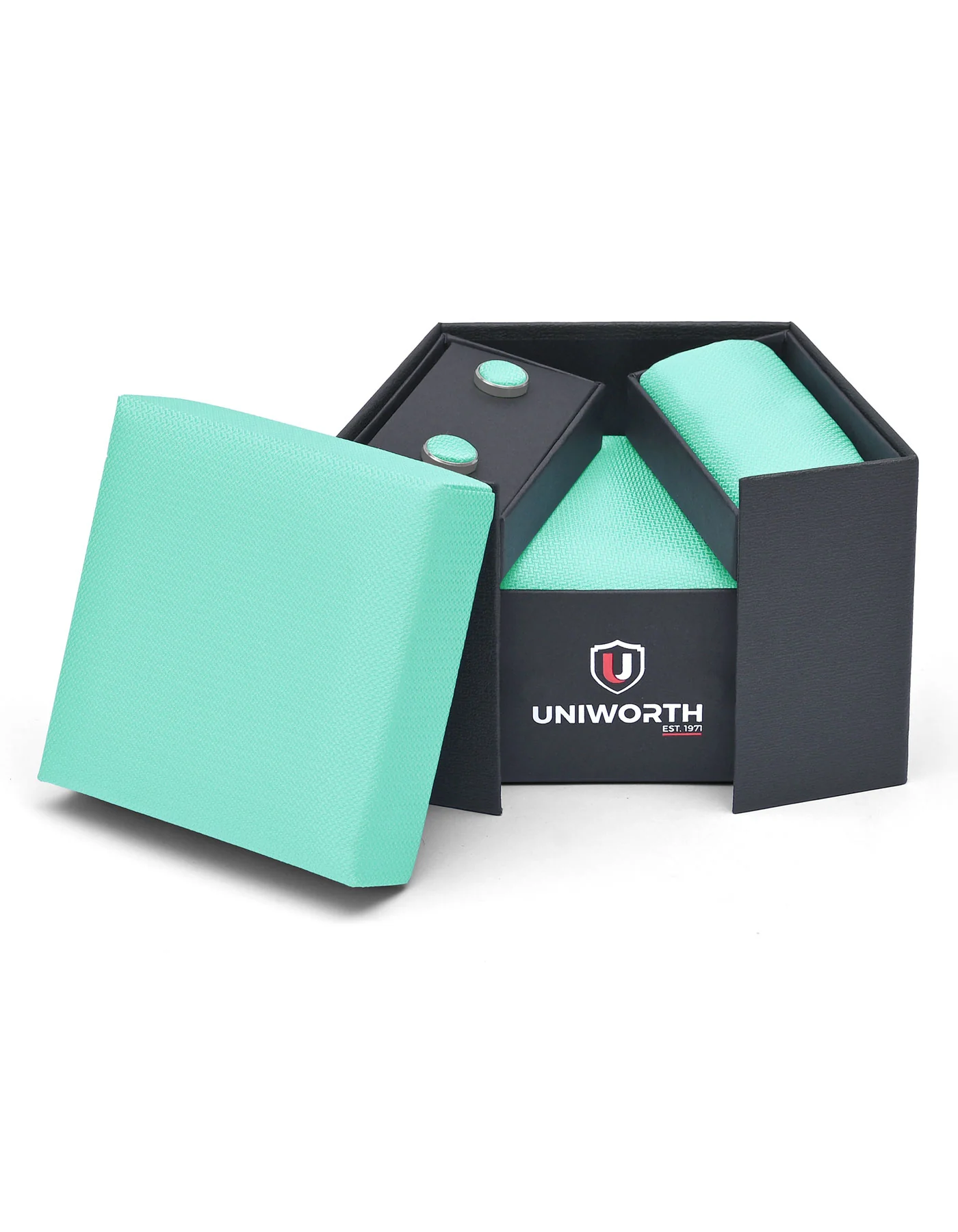 Turquoise Self Cufflink Tie Set - Image 2