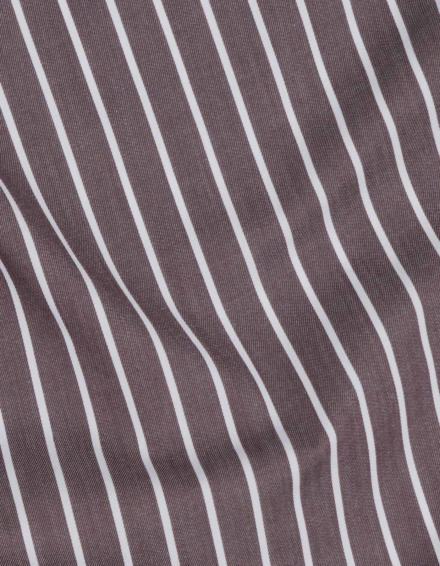 White/Brown Stripe Classic Fit Shirt - Image 4