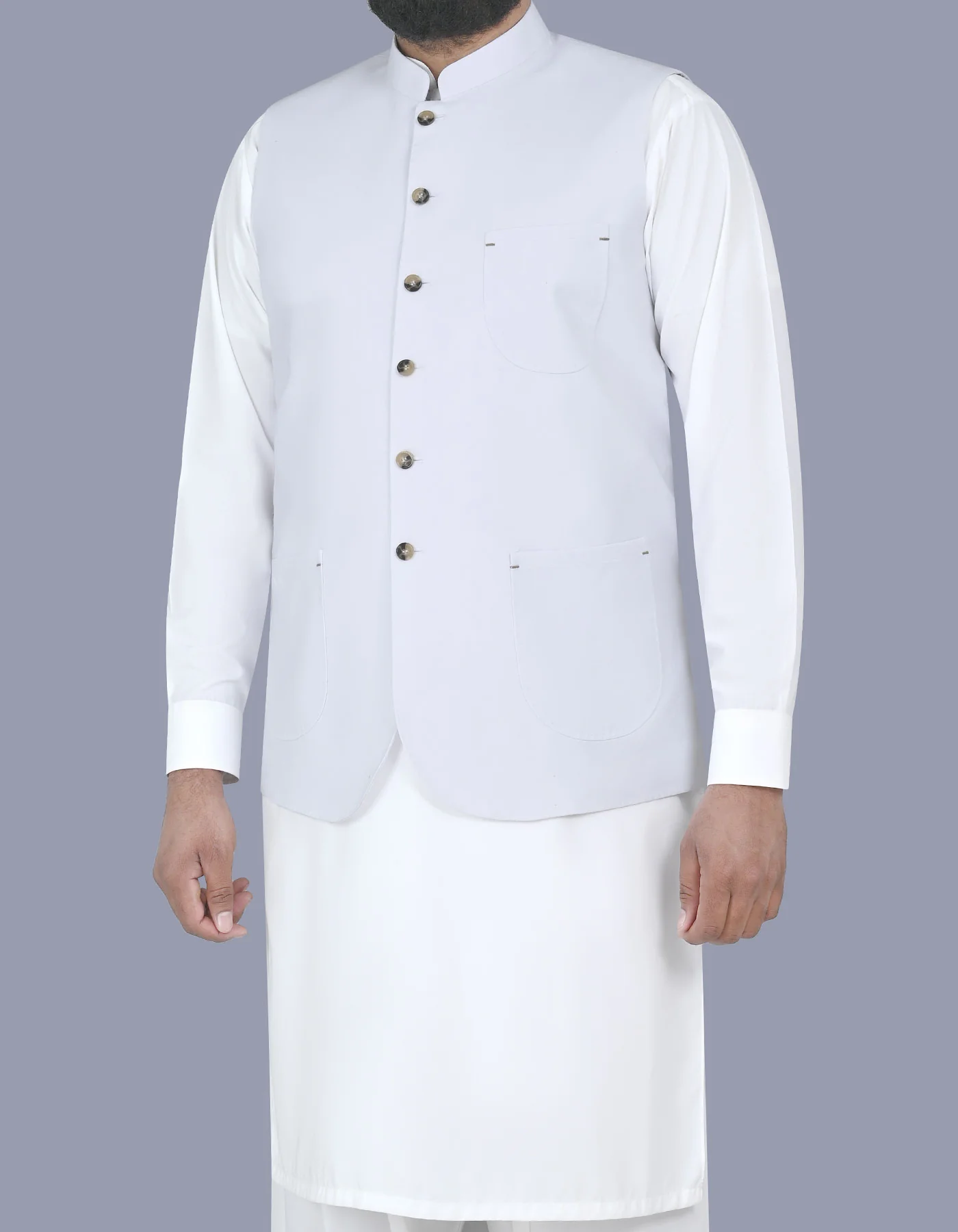 White Plain Classic Fit Waistcoat - Image 3