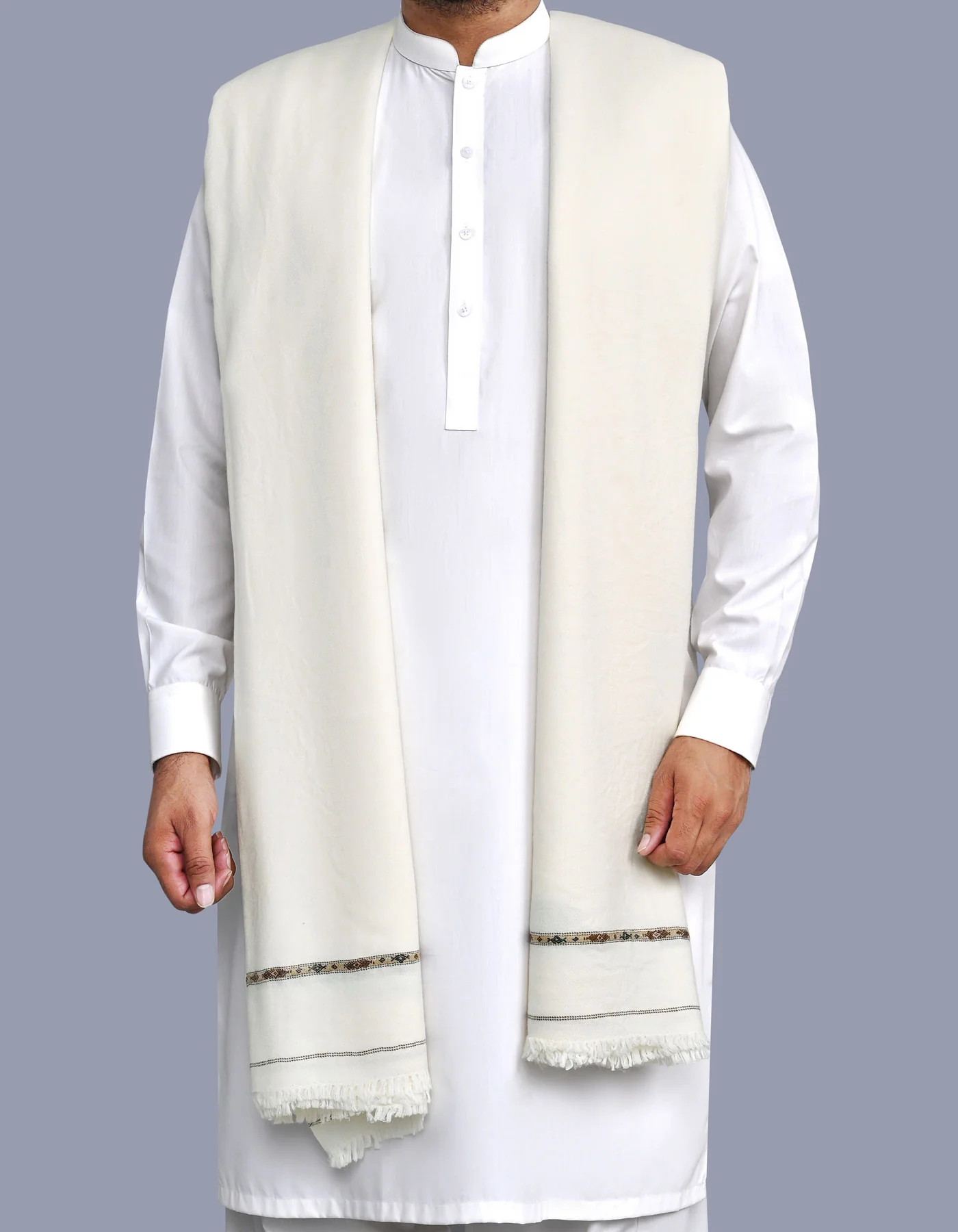White Plain Cotton Blend Men Shawl - Image 2