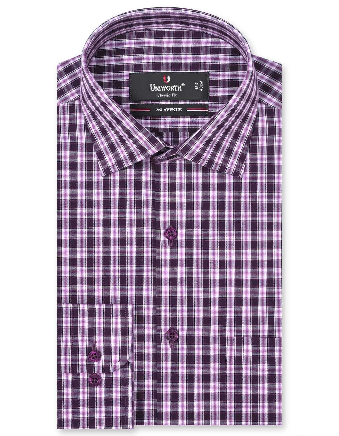 White/Purple Check Classic Fit Shirt