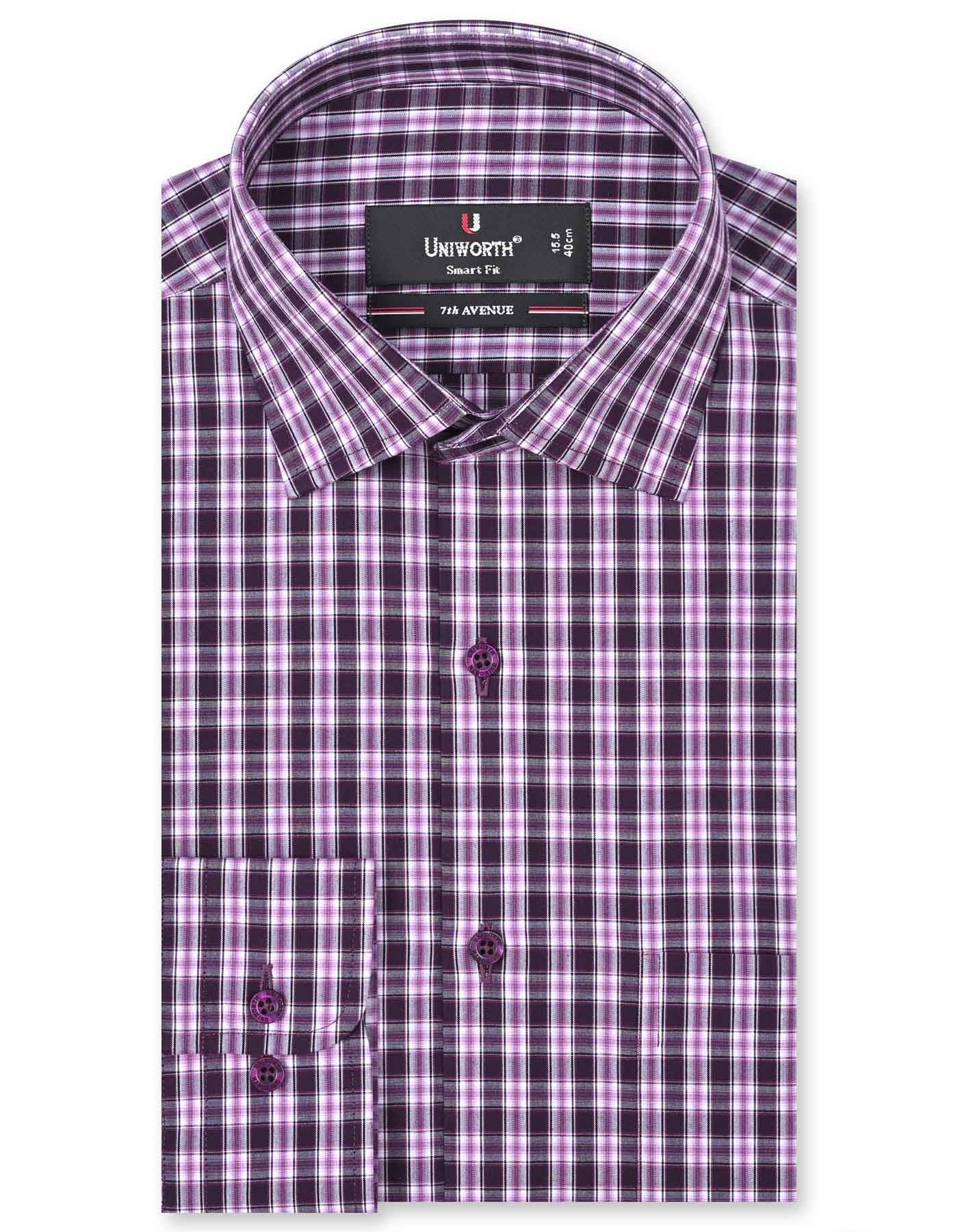 White/Purple Check Tailored Smart Fit Shirt