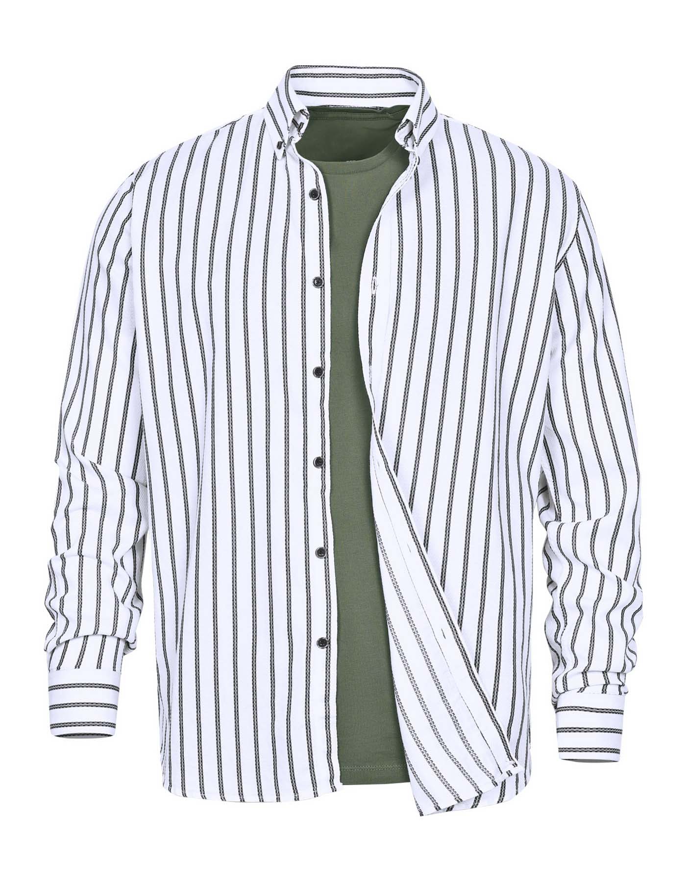 White Stripe Regular Fit Casual Shirt - Image 3