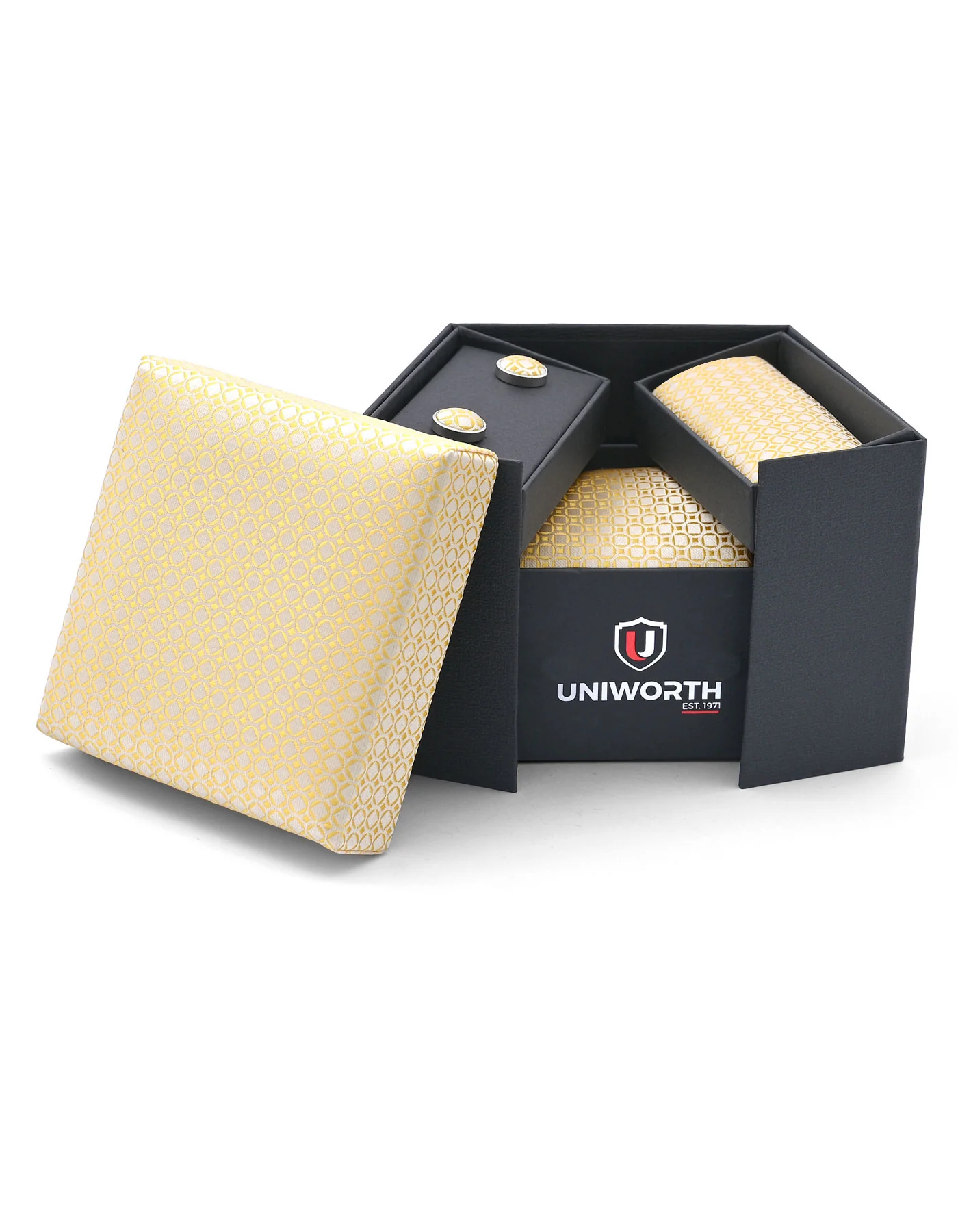 Yellow Geometric Cufflink Tie Set - Image 2